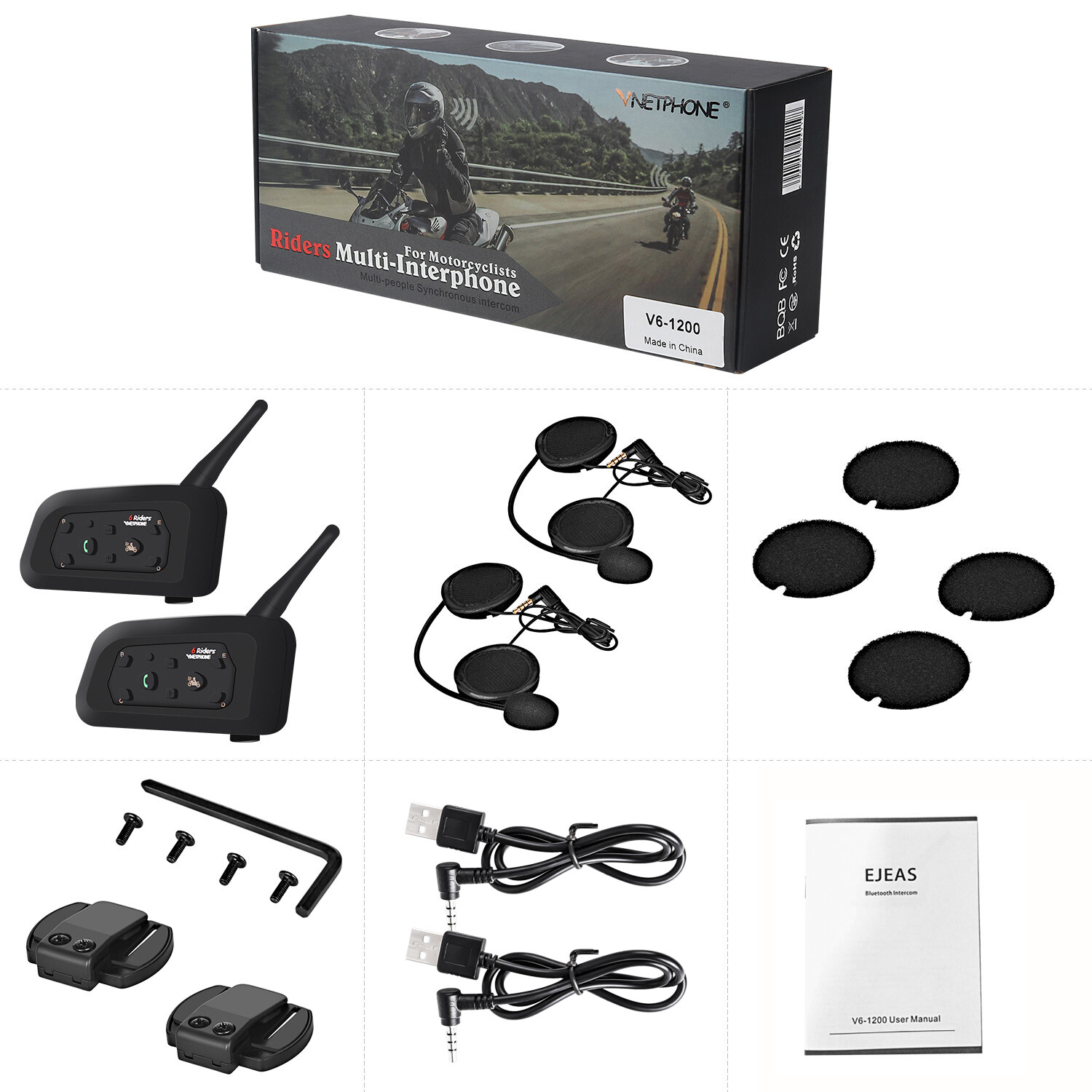 2X Bluetooth Motorcycle Helmet Intercom Interphone Headset Intercomunicador V6