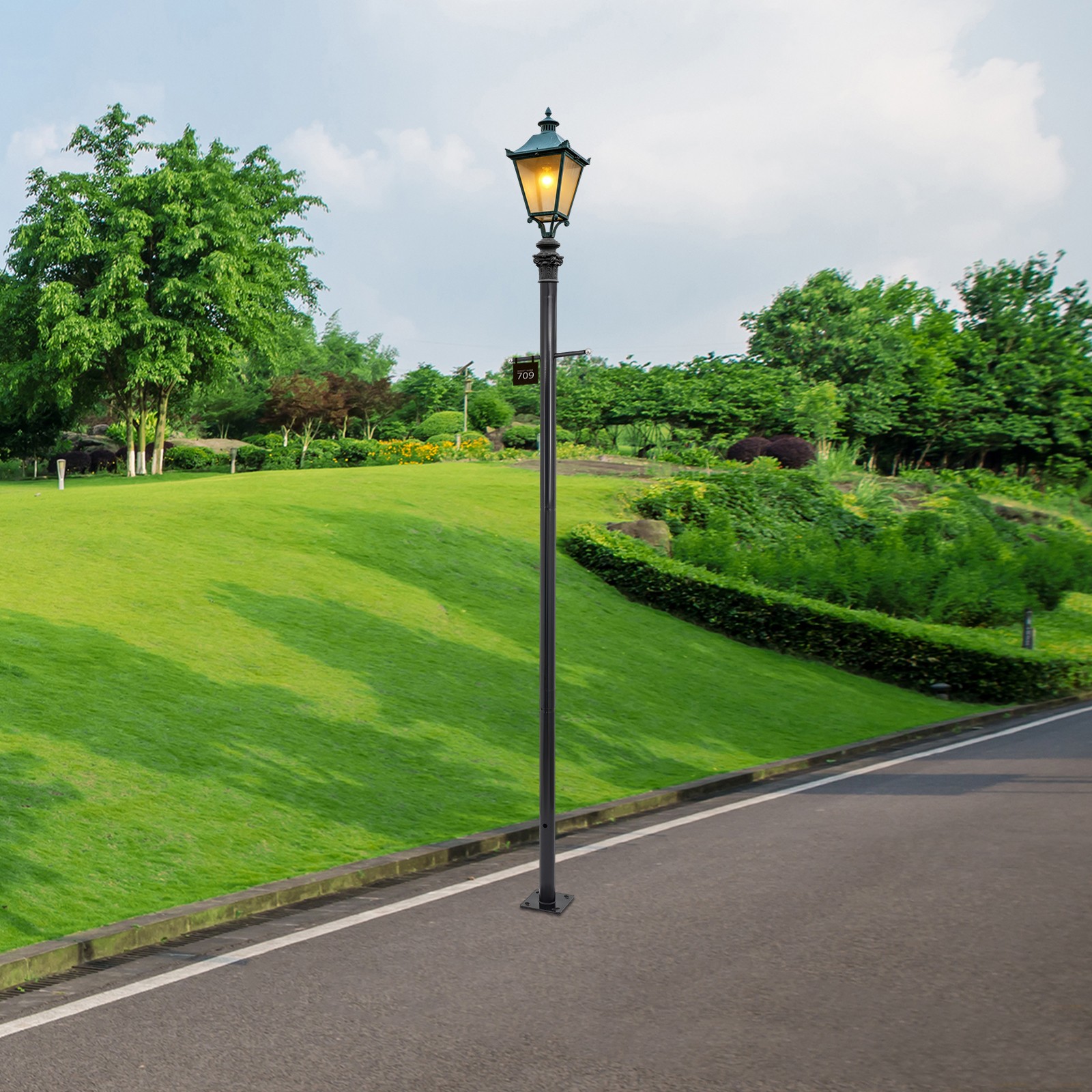3m/9.84ft Split Street Light Pole, Outdoor Lamp Post, Black Pathway Lamp Post