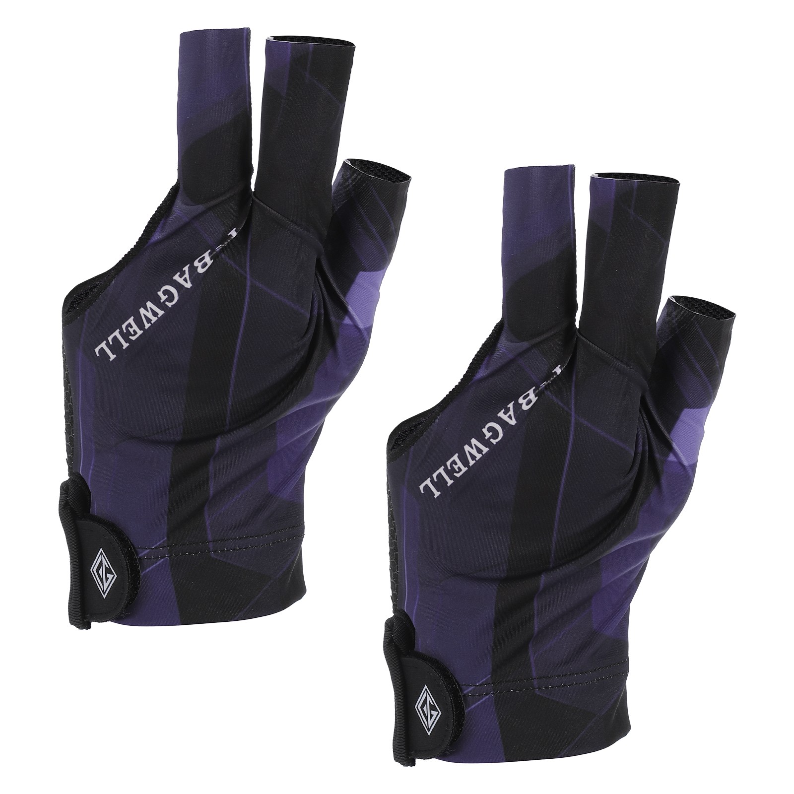 2 Pcs 3 Finger Pool Glove Left Hand, Billiard Gloves, Black Purple