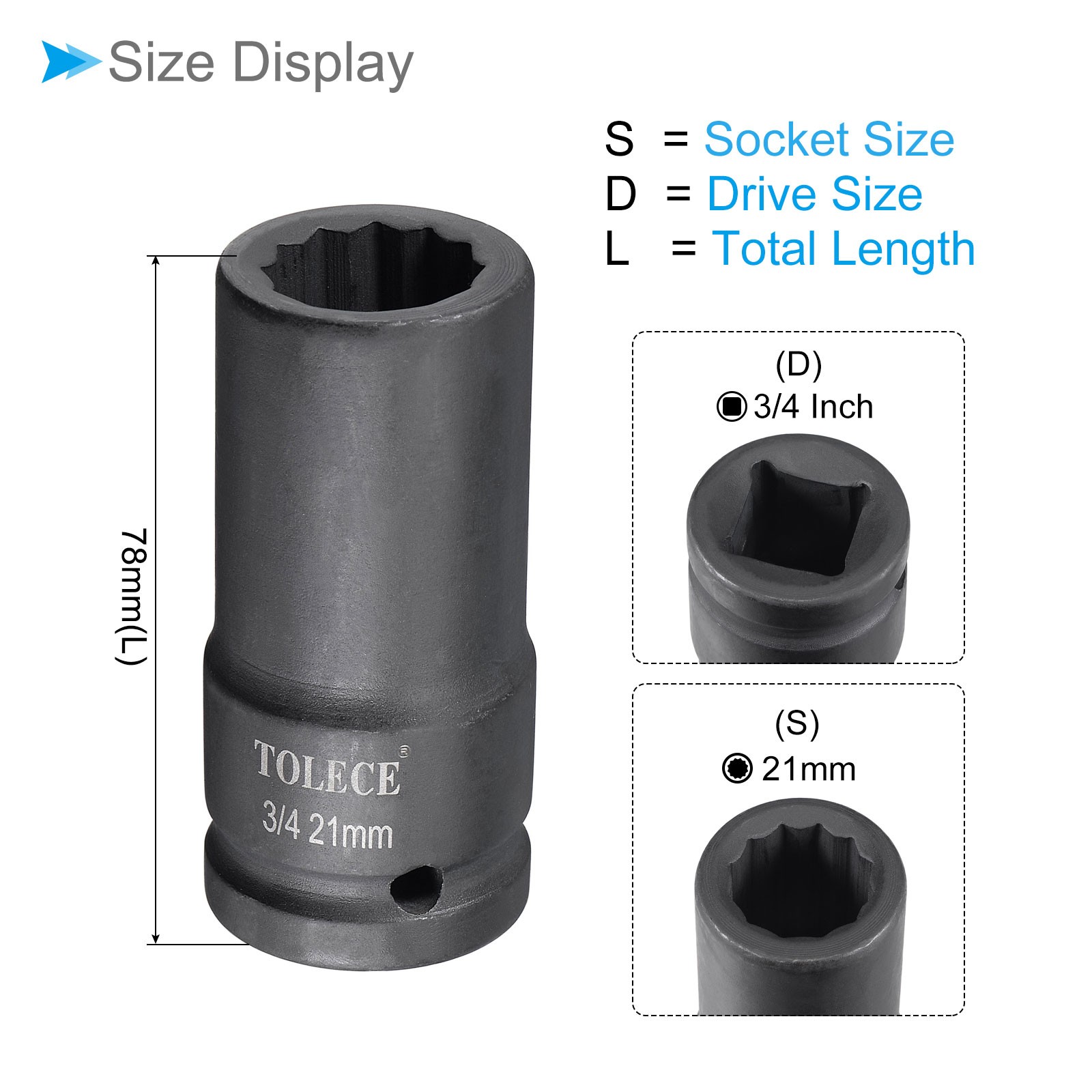 Deep Impact Socket 3/4" Drive 21mm Socket 78mm 12 Point for DIY Hand Making
