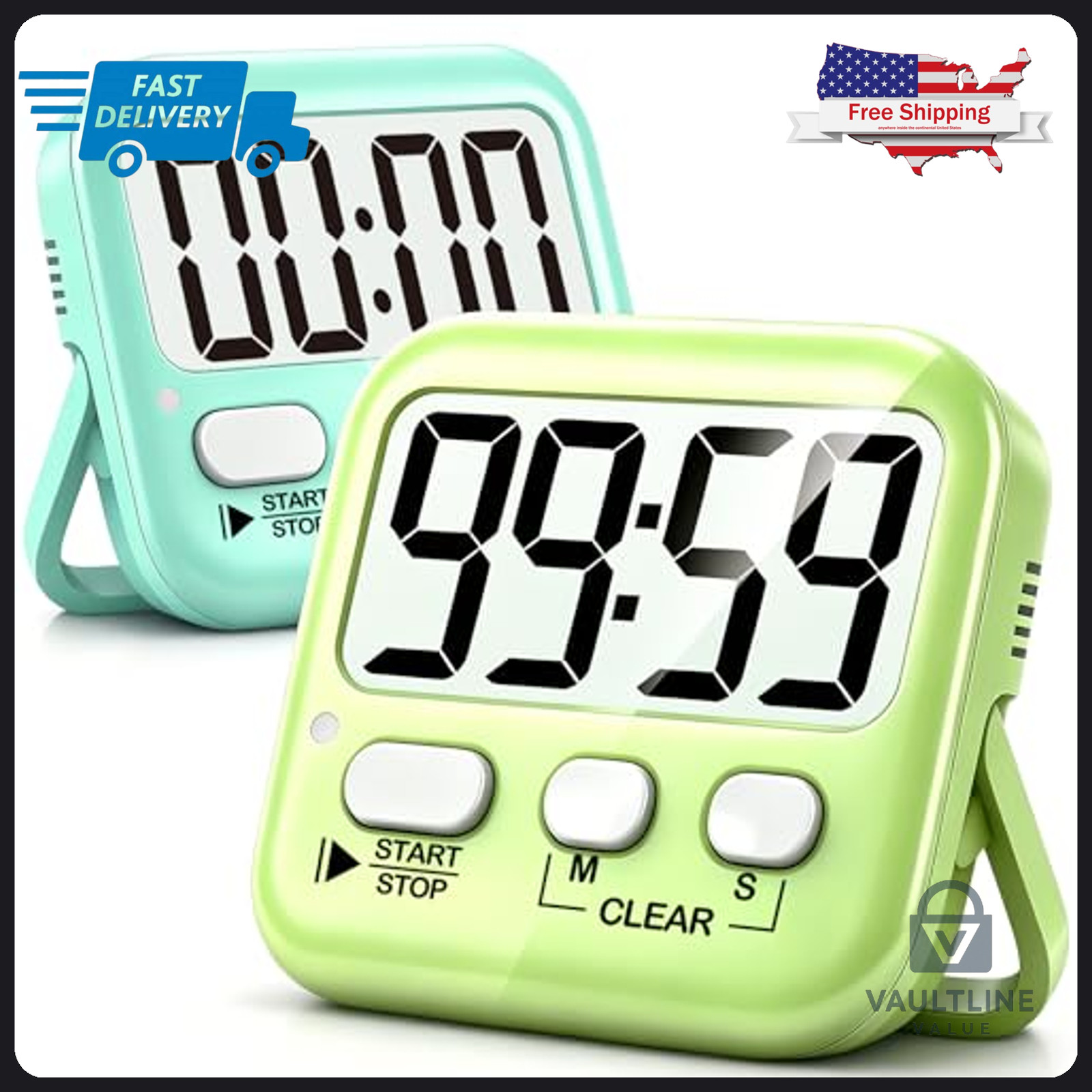 2 Pack Antonki Digital Kitchen Timers - Magnetic Countdown Clock for Cooking