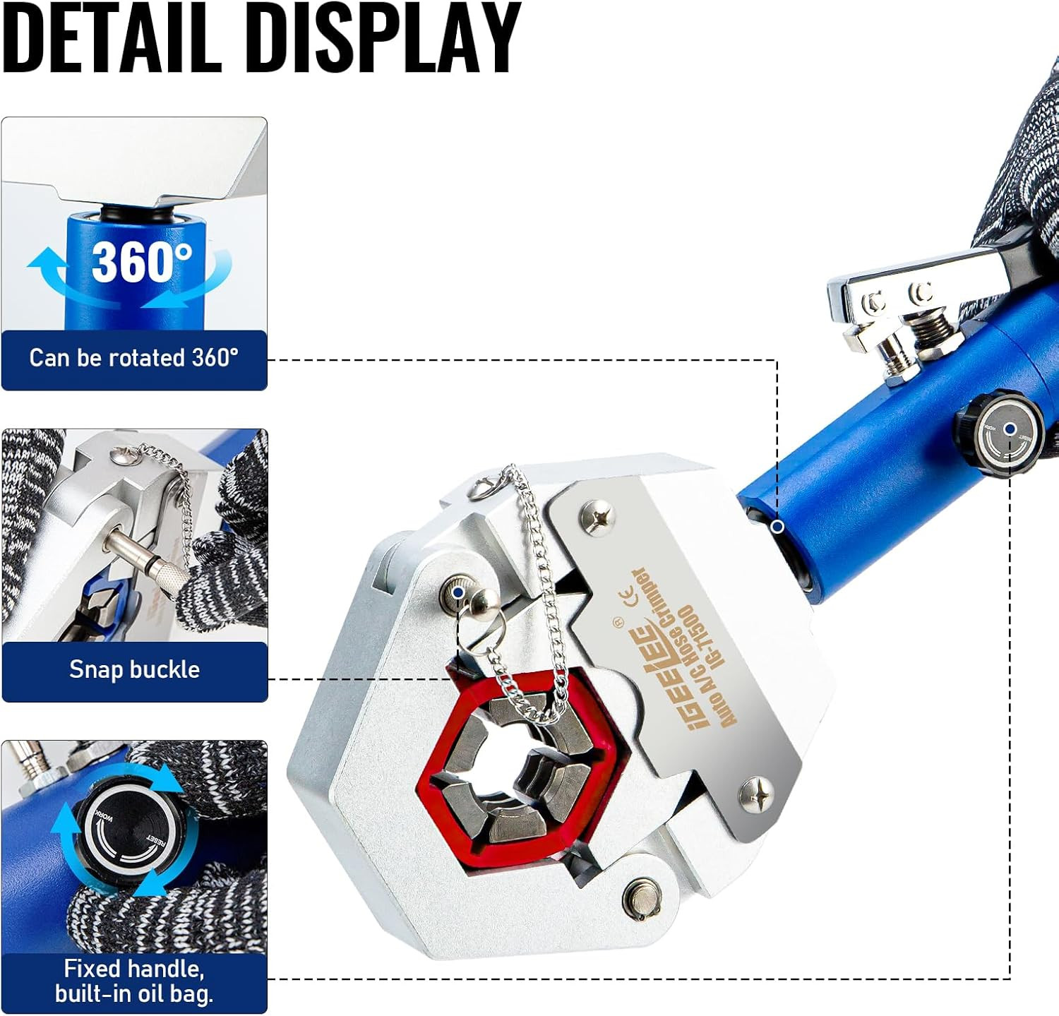 Hydraulic Hose Crimper AC Crimping Tool for Barbed & Beaded Hose Fittings | 7 Di
