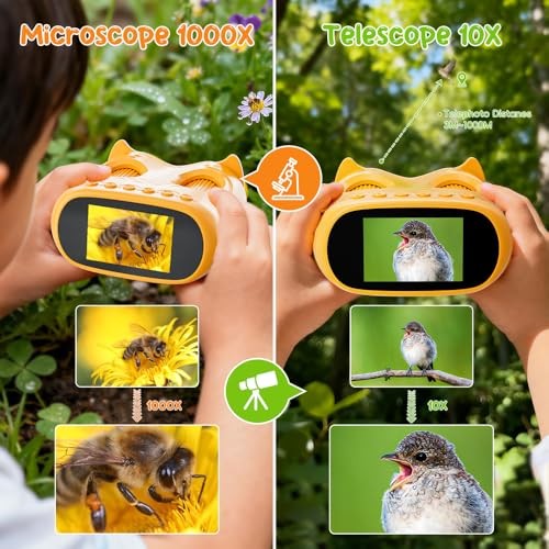 2-in-1 Kids Microscope Telescope, 2.0" 1000X Digital Microscope for Yellow