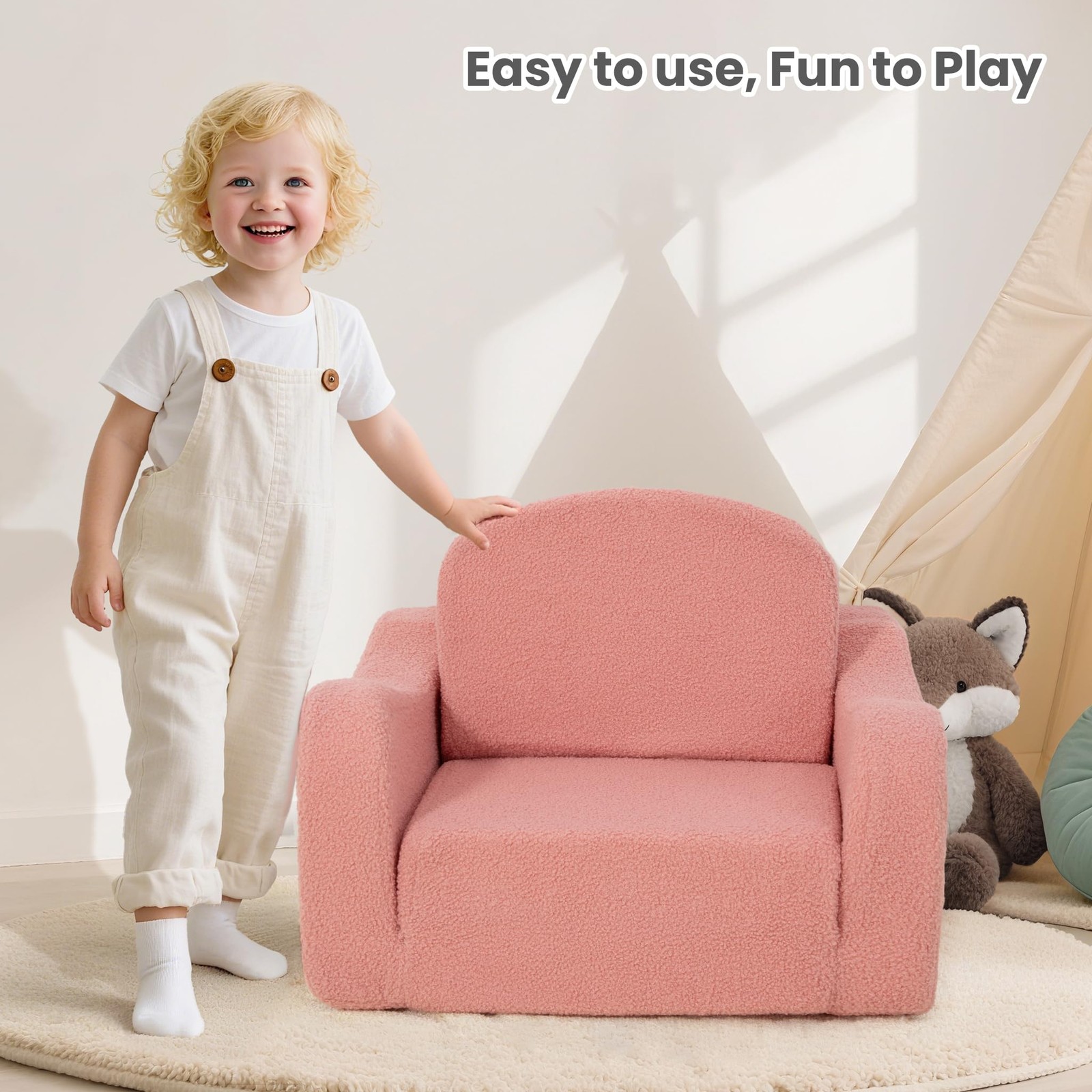 Comfy Toddler Chair & Kids, 2-in-1 Soft Couch Fold Out for Kids, Toddler Chairs