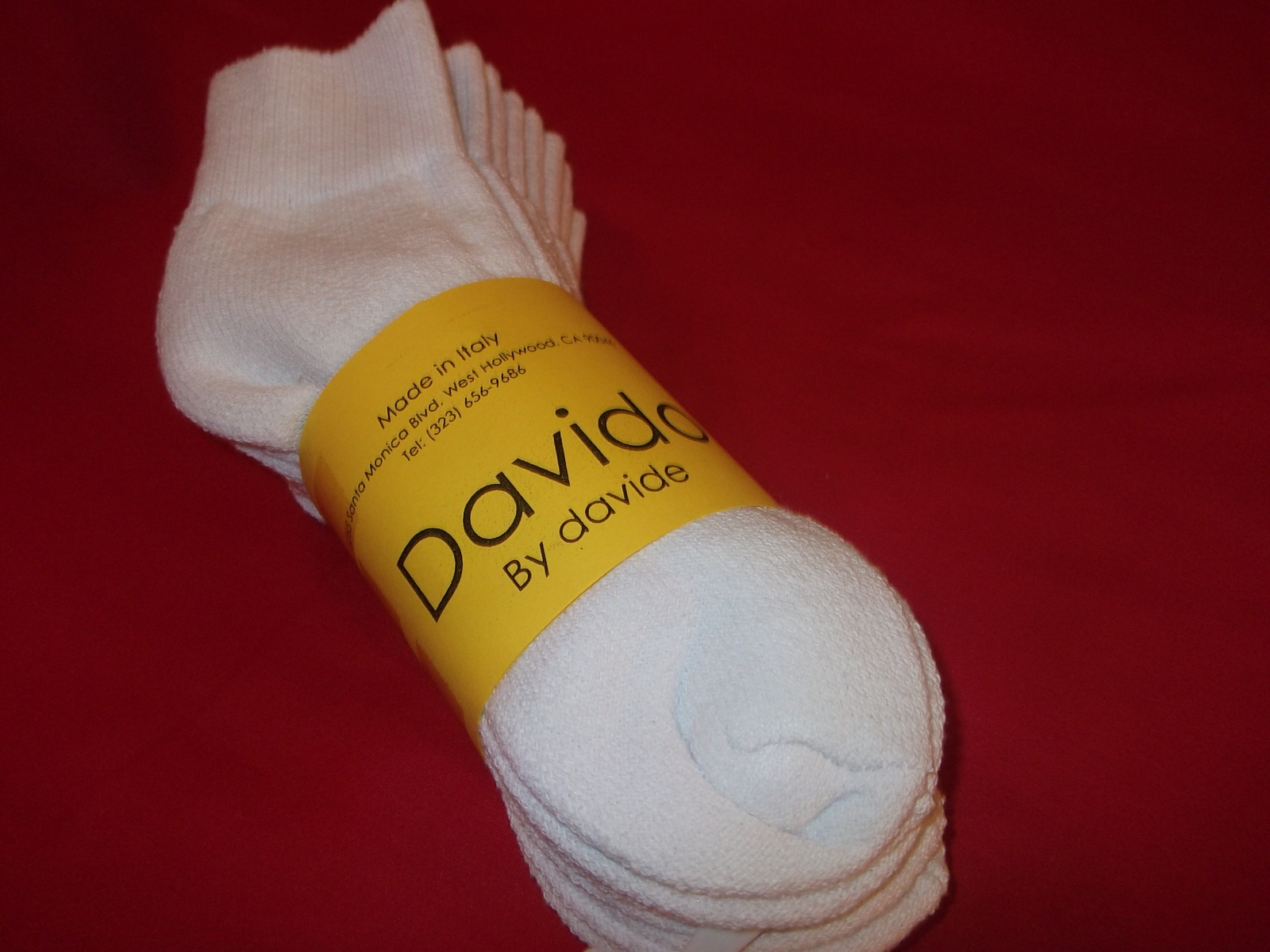Davido women socks ankle/quarter made in Italy 100% cotton 4 pairs white siz 6-8