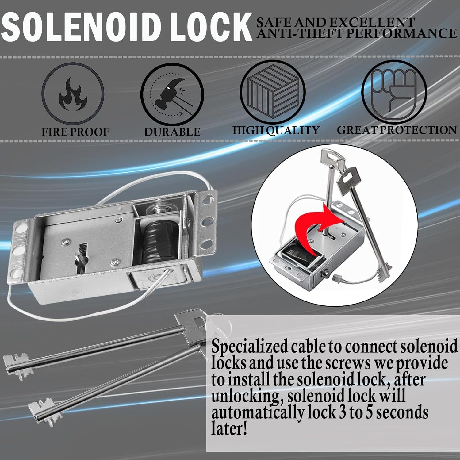 Gun Safe Lock Replacement Electronic Safe Lock with Solenoid Lock & 2 Keys
