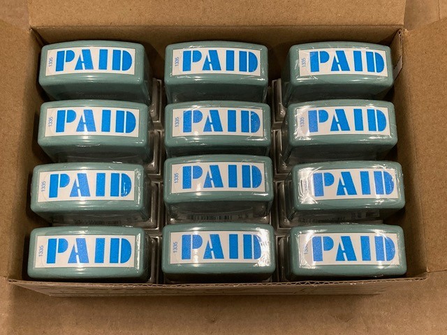 Xstamper Eco Green Stamper, Paid, Bold, 12 Piece, Pre Inked, Recycled, Plastic