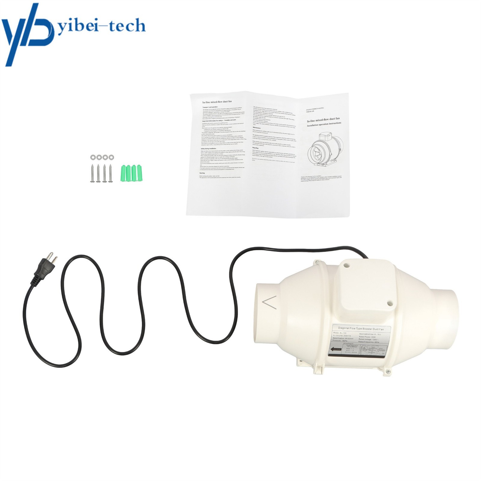 280 CFM Ventilation Exhaust Fan 4 Inch Inline Duct Fan for Duct Vent Bathroom