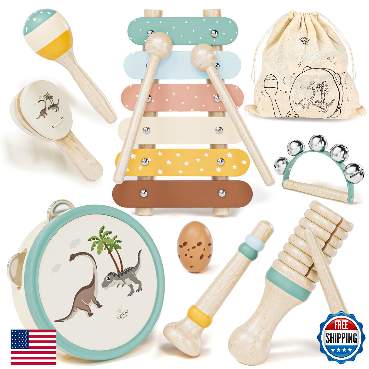 Baby Musical Instruments for Toddlers 1-3, Montessori Wooden Toys for 1 Year Old