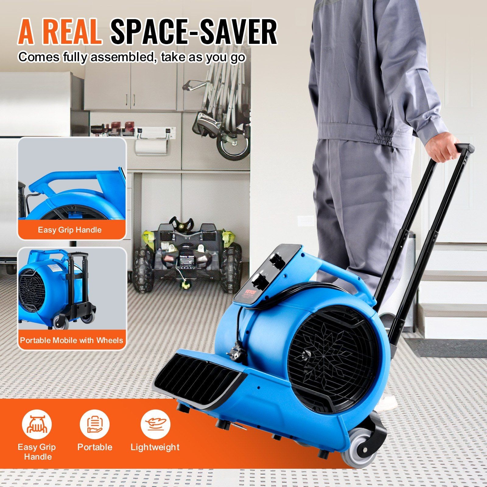 Portable Air Mover: 4000 CFM, 3-Speeds, Adjustable Angles & Timer