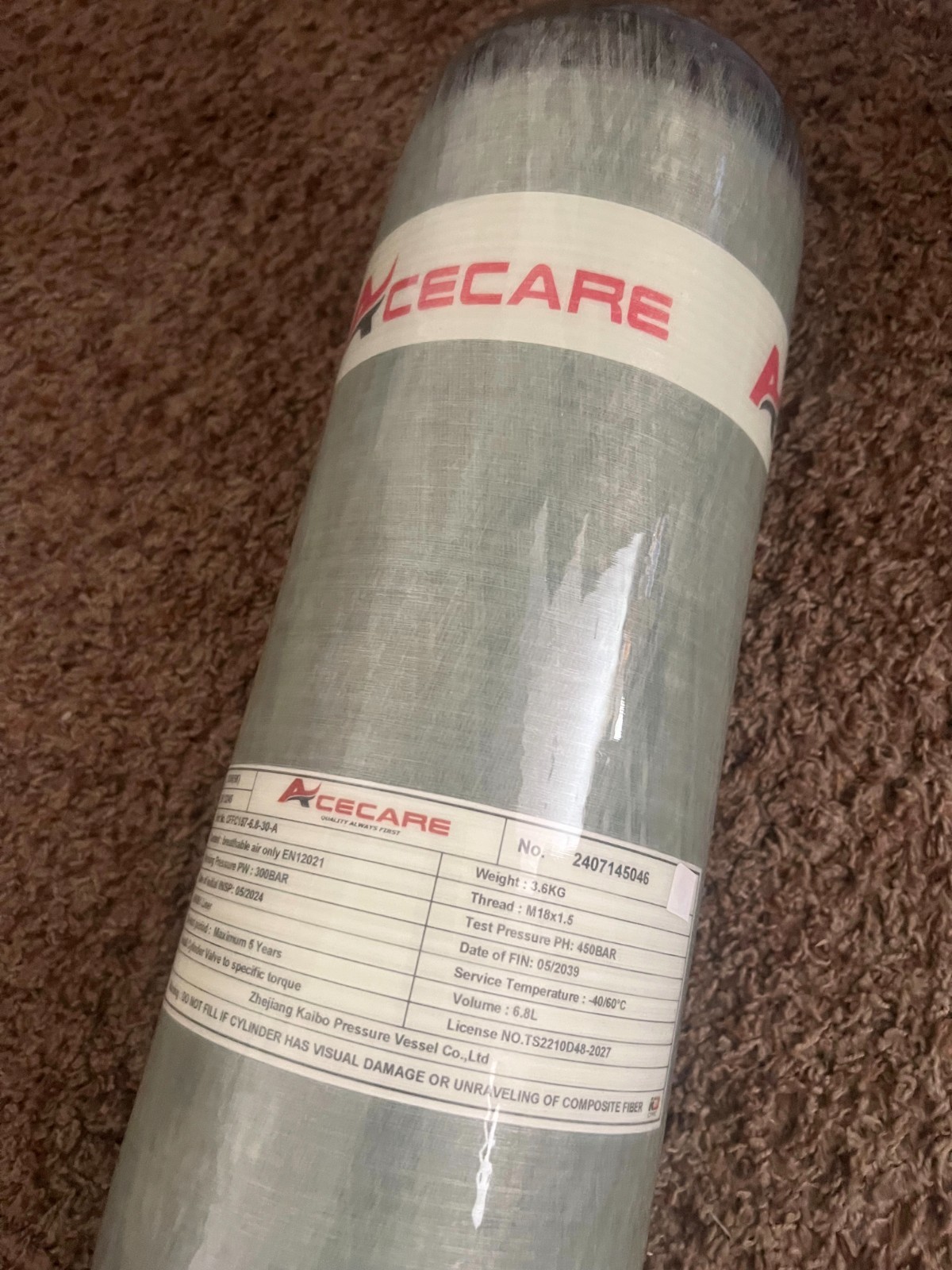 Acecare 6.8L CE PCP Tank 4500psi Air Tank Refill Tank Sold as parts only