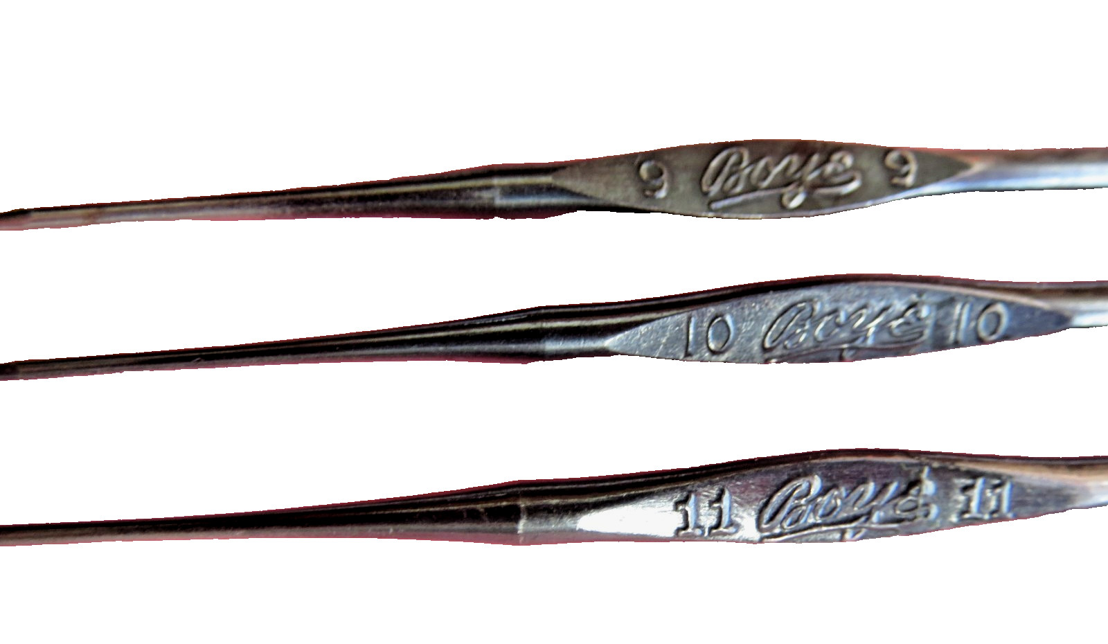 Black Oxide Boye Crochet Hooks ~Rare 1940's~ Lot 3 Sizes 9,10,11  WW2  gunmetal