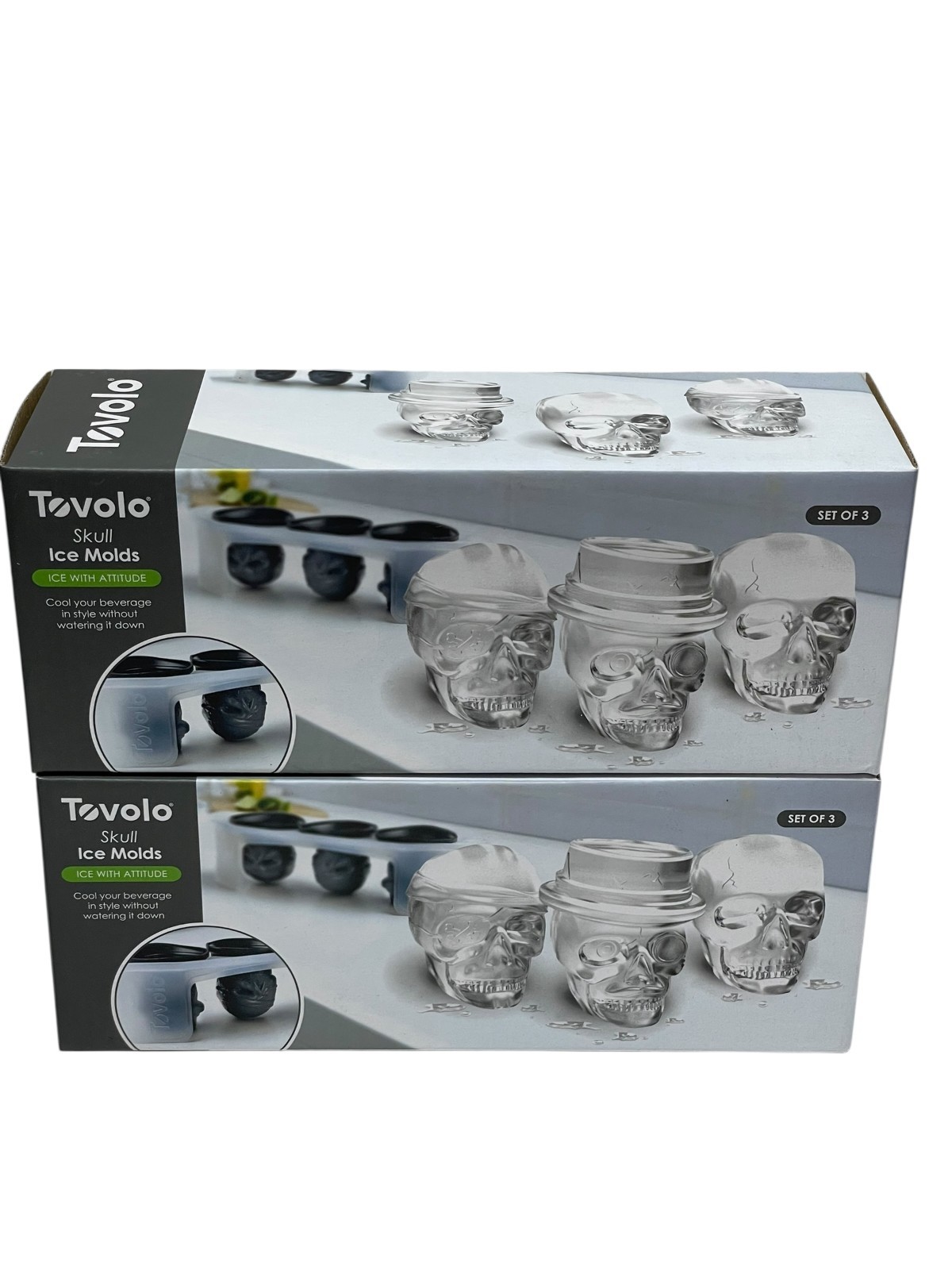 (2) Tovolo Skull Ice Molds Set of 3 Silicone Plastic Stackable Base BPA Free