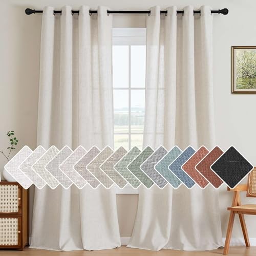 Natural Linen Grommet Curtains 84 52"W x 84"L (Pack of 2) Heathered Natural