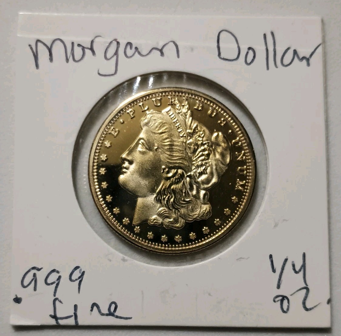 Pristine 1/4 Oz  .999 Fine 24kt Gold Plated Fine Copper Morgan Coin. Very Nice.