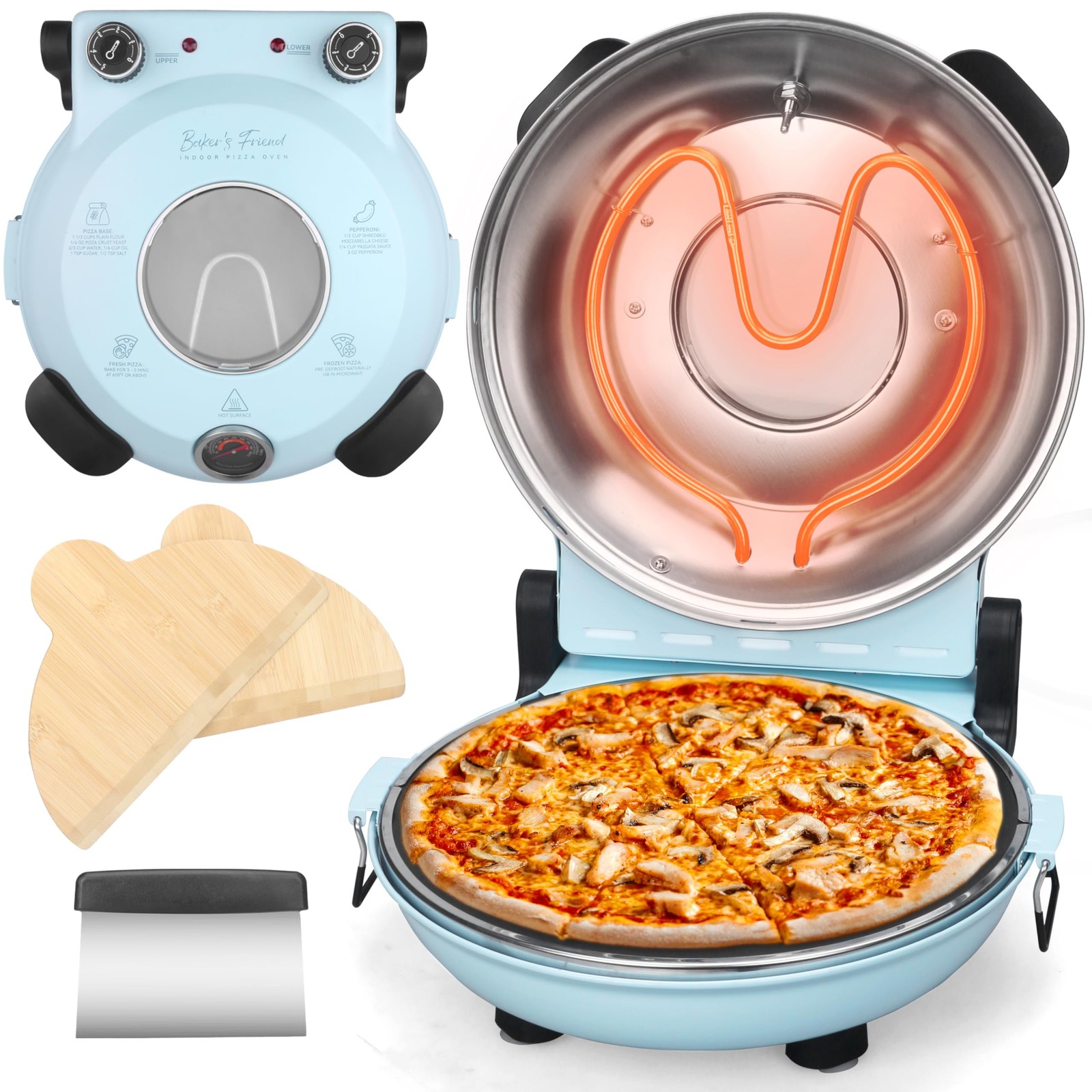 Electric Pizza Oven Indoor Countertop, 12 Inch Maker Machine Pizza Oven (Blue)