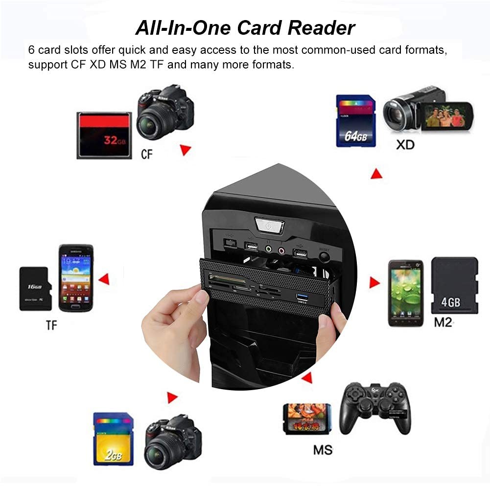 Internal Card Reader PC Dashboard 5.25 Inch Drive Bay Front Panel USB 2.0
