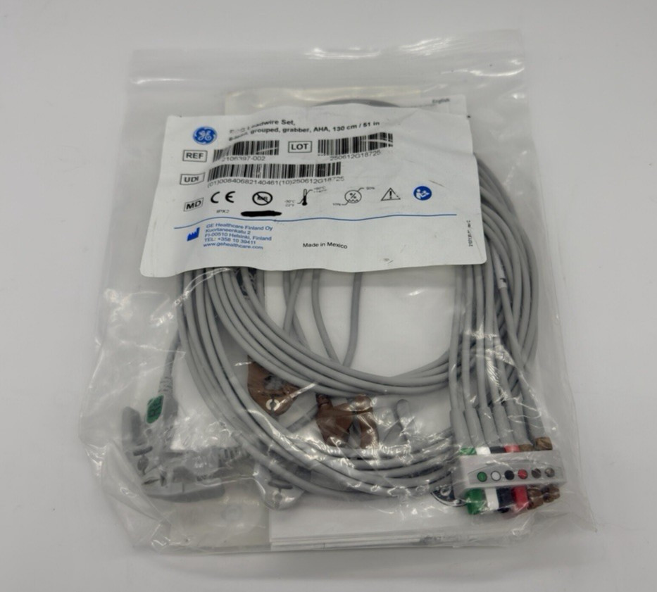 GE 2106397-002  ECG Leadwire Set 6-Lead Grouped Grabber 51" New in Package