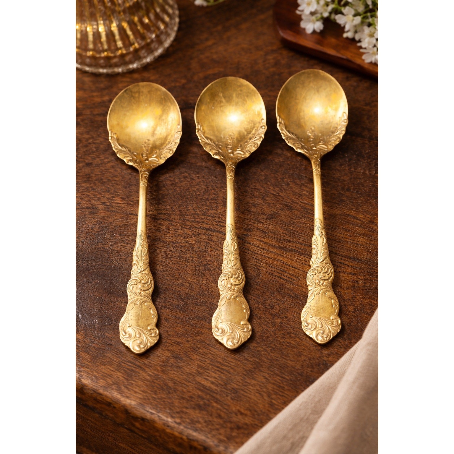 DH McC & Co Rialto Vintage Gold Tone Aluminum Spoons Set 3 Vintage Replacements