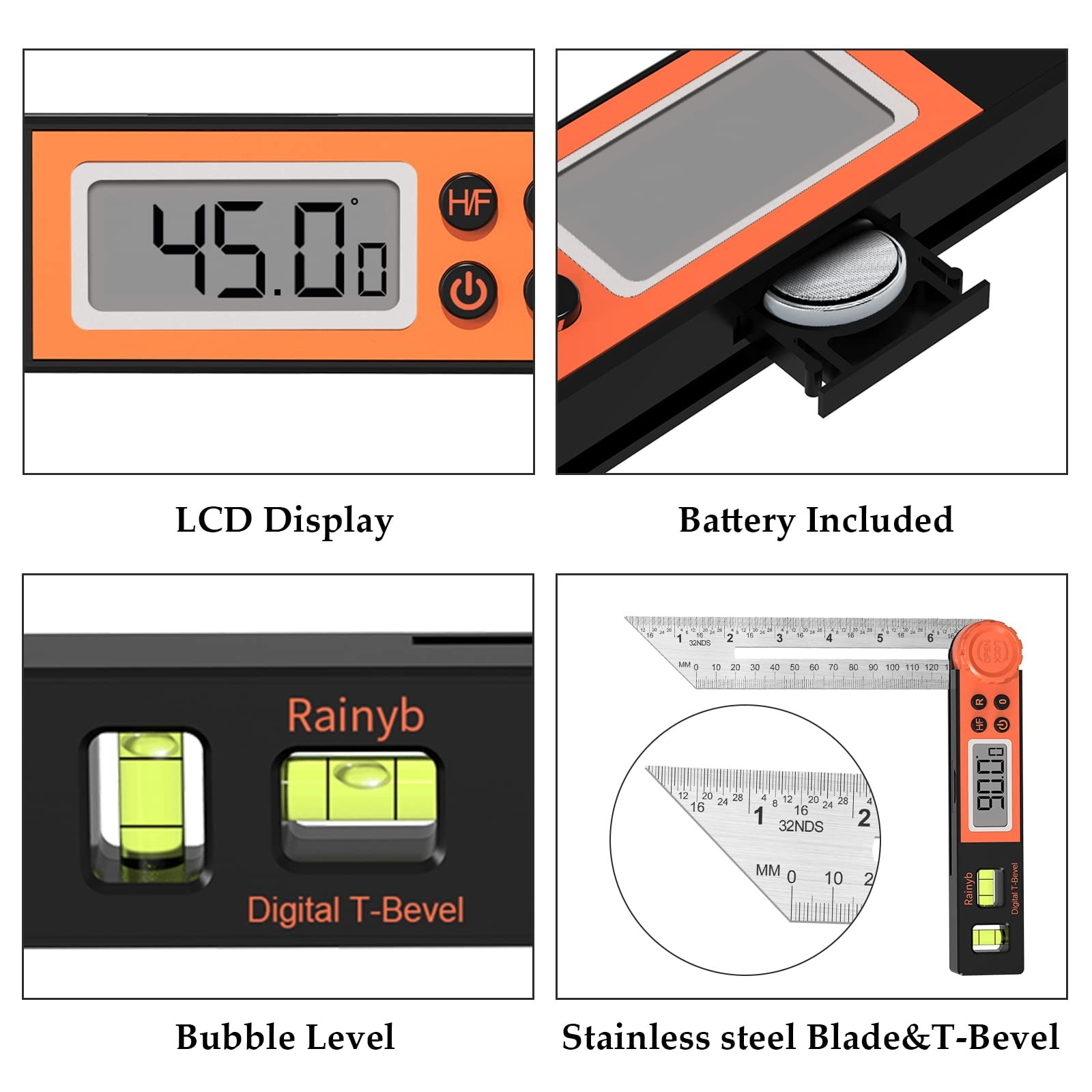 Digital Angle Finder Protractor 0-360 Degree T-Bevel Gauge & Protractor with ...