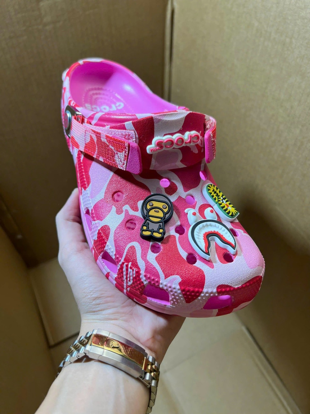 A Bathing Ape Crocs ABC Camo Pink Clog Men's Size US Comfort Wear