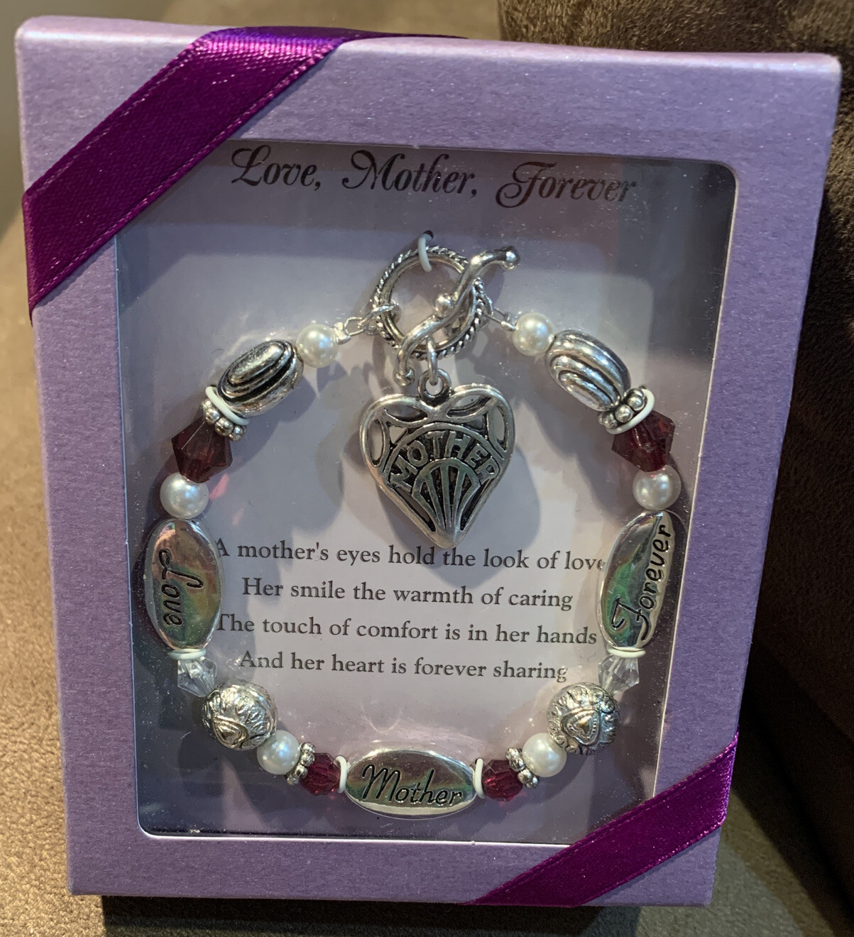 LOVE/MOTHER/FOREVER BRACELET BEADED INSPIRATIONAL TOGGLE wHEART