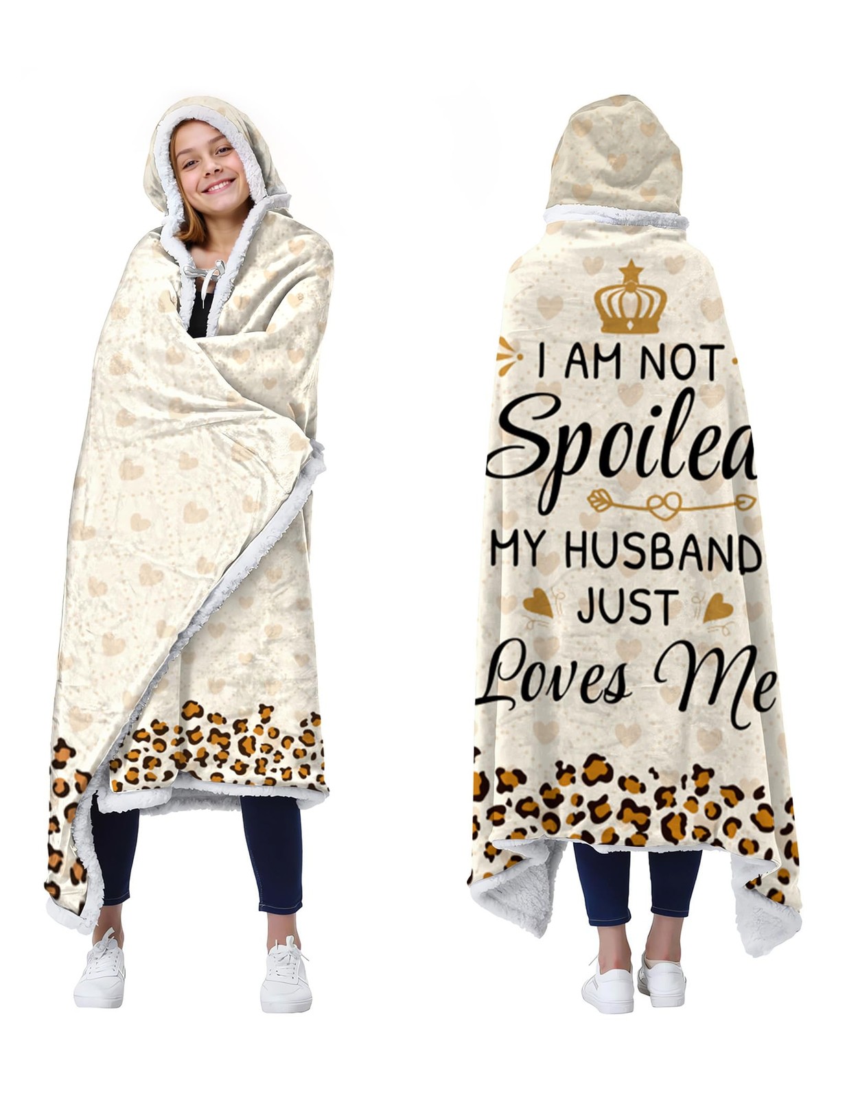 Gifts for Wife, Spoiled Wife Hooded Wearable Blanket from Husband, Wedding An...