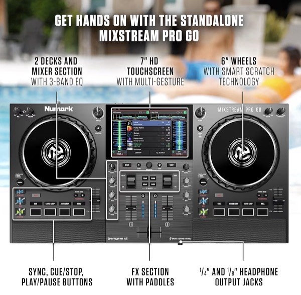Numark Mixstream Pro Go Battery-Powered, Standalone Touchscreen DJ Controller