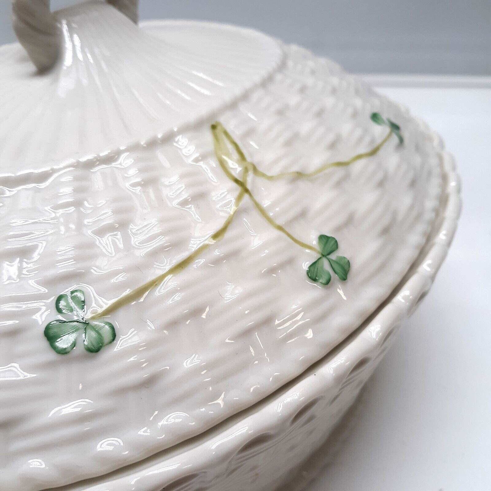 Belleek Shamrock Oval Covered Dish, Porcelain
