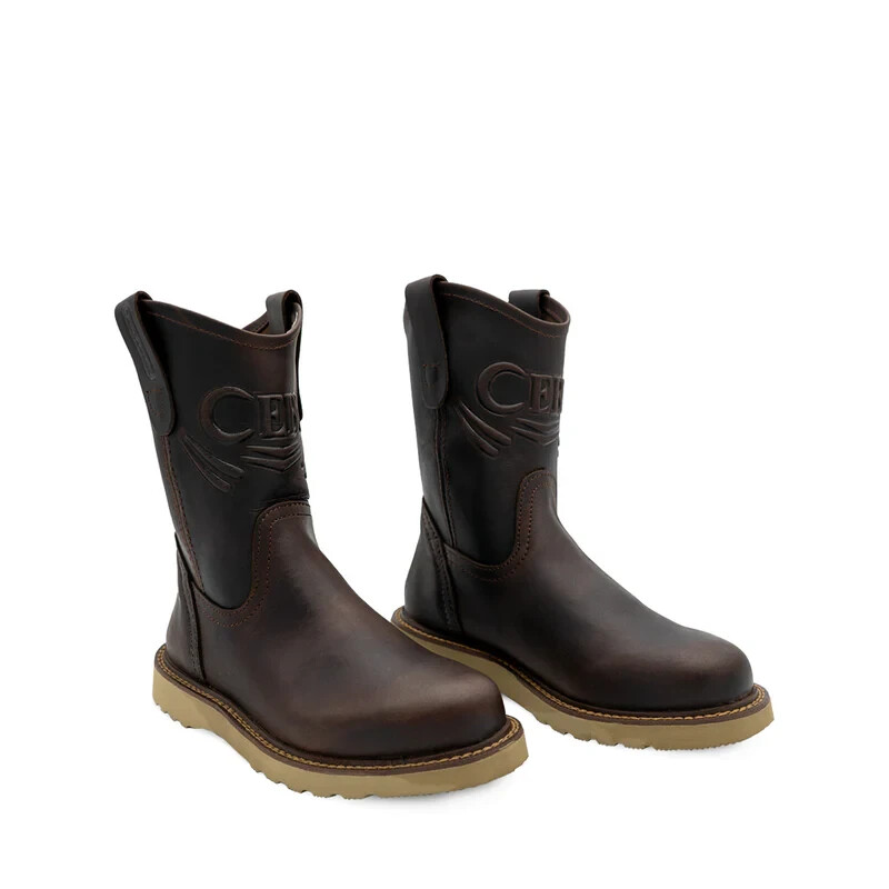 CEBU Rul 500 Western Work Boots Mens Leather Soft Toe Pull-on Wedge Sole
