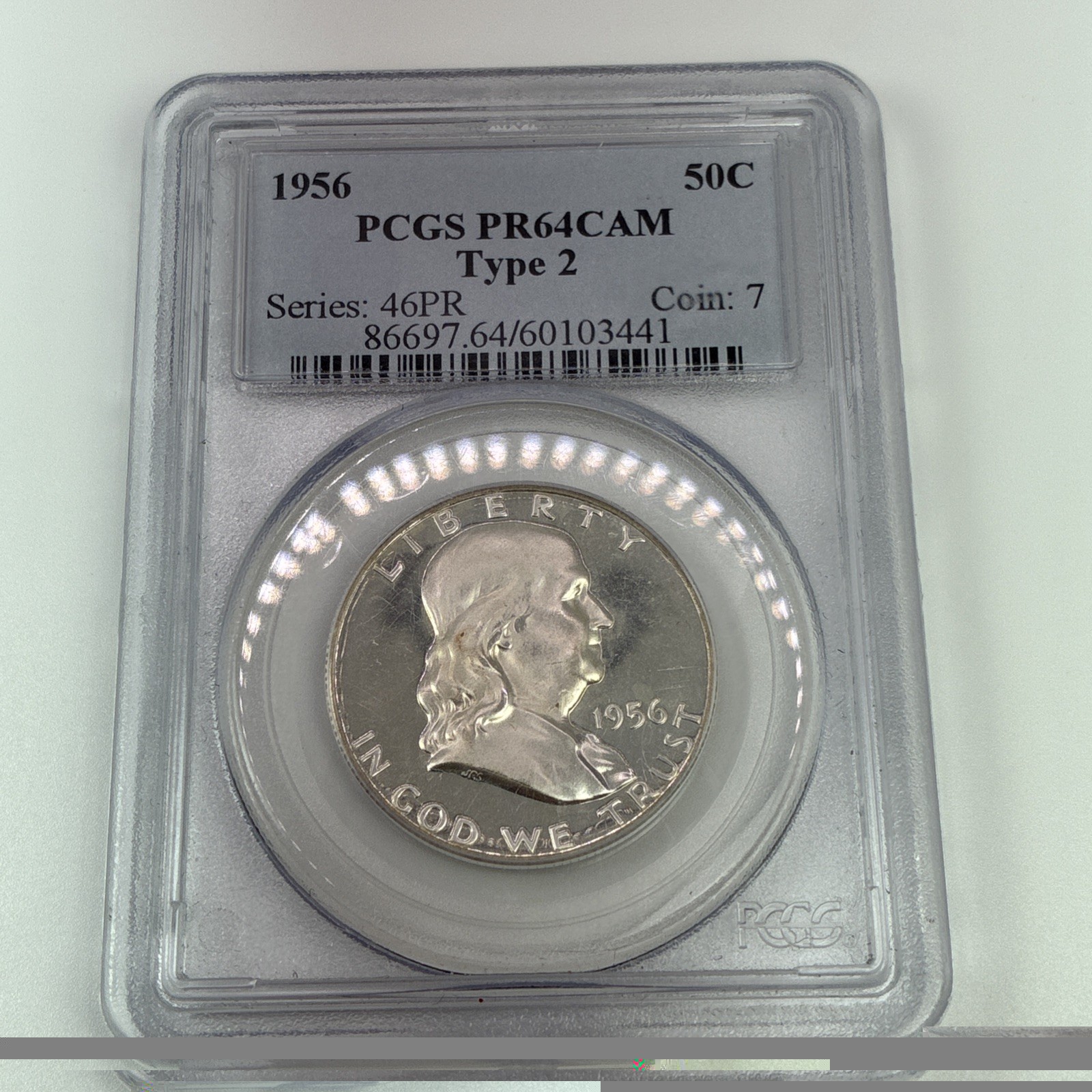 1956 Franklin Half Dollar Proof Type 2 PCGS PR64  Cam 50C Silver Certified Coin