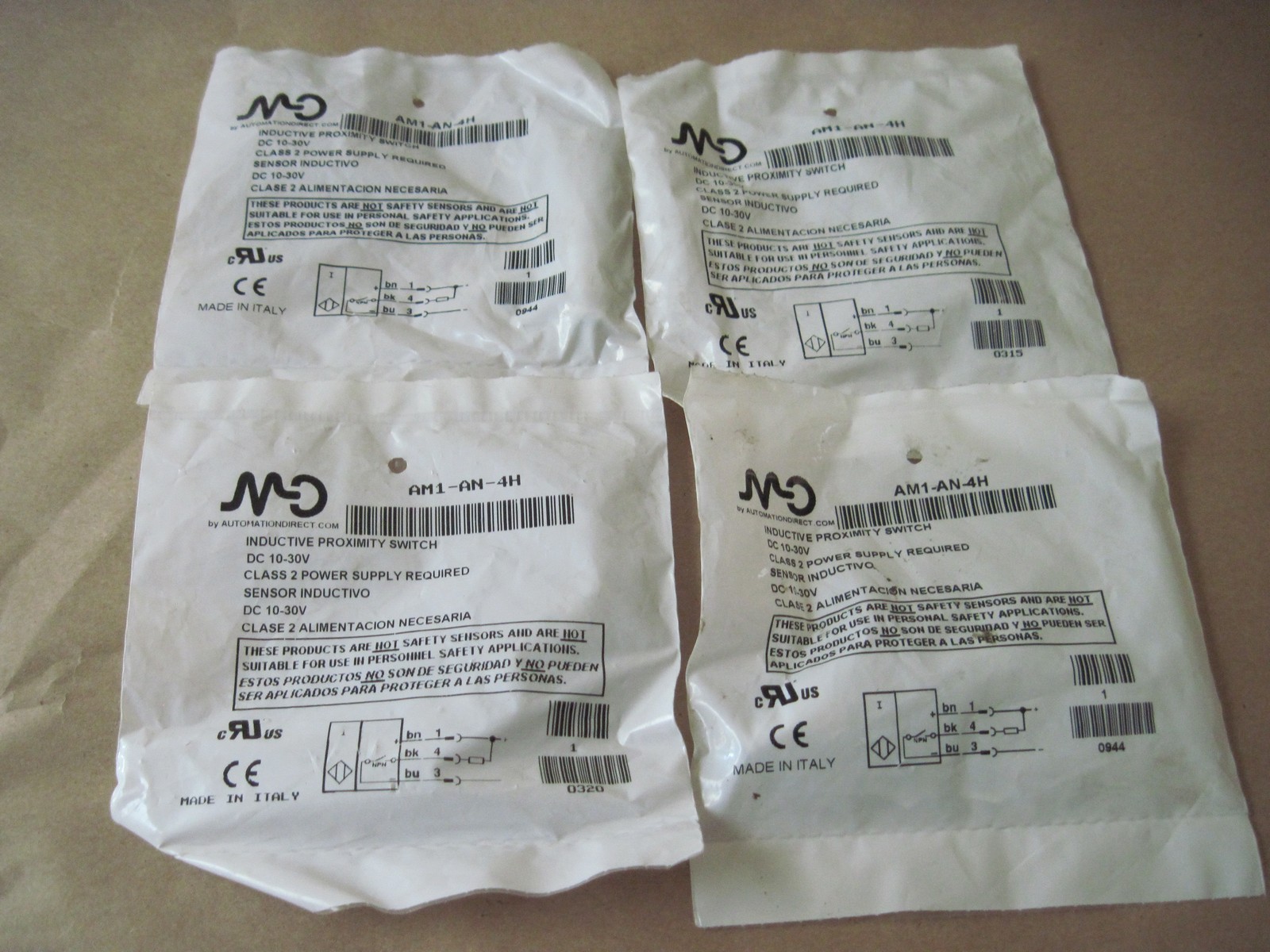Lot of 4 Automation Direct AM1-AN-4H Inductive Proximity Sensors / Switches, NEW