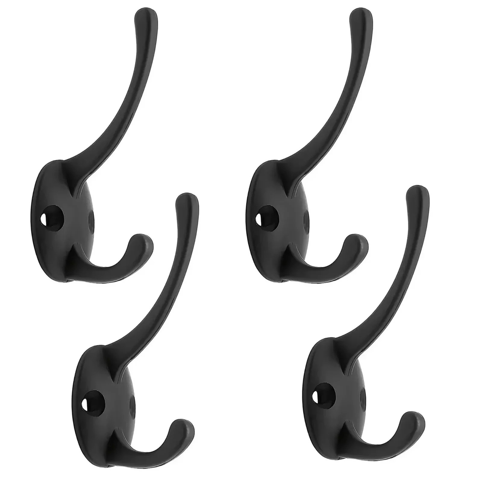 4pcs Black Metal Coat Hooks Wall Mount Retro Dual Hanging