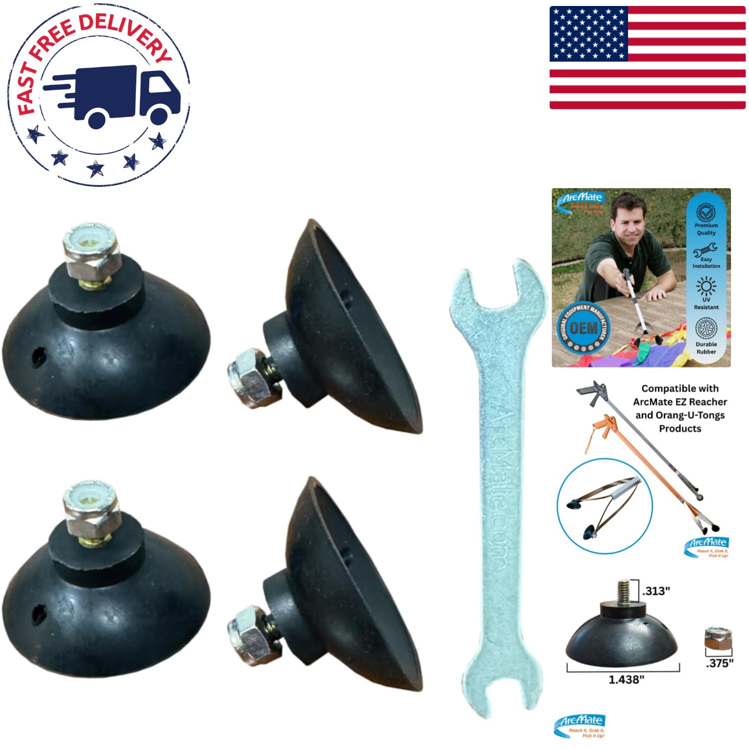 Quality Rubber Gripper Cups for EZ Reacher - Standard Size, 4 Cups, UV Resistant