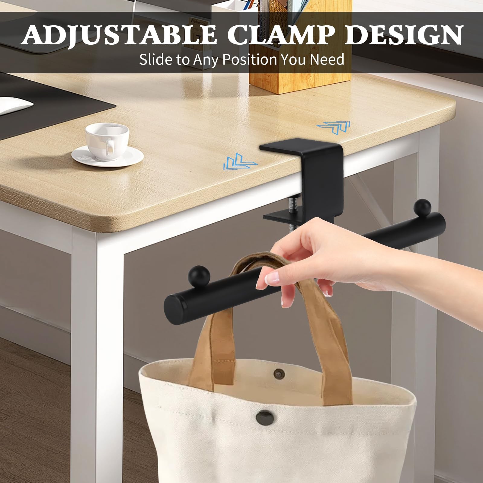 Heavy-Duty Bag Hook for Desk or Table - Alloy 80lbs Capacity Backpack Black