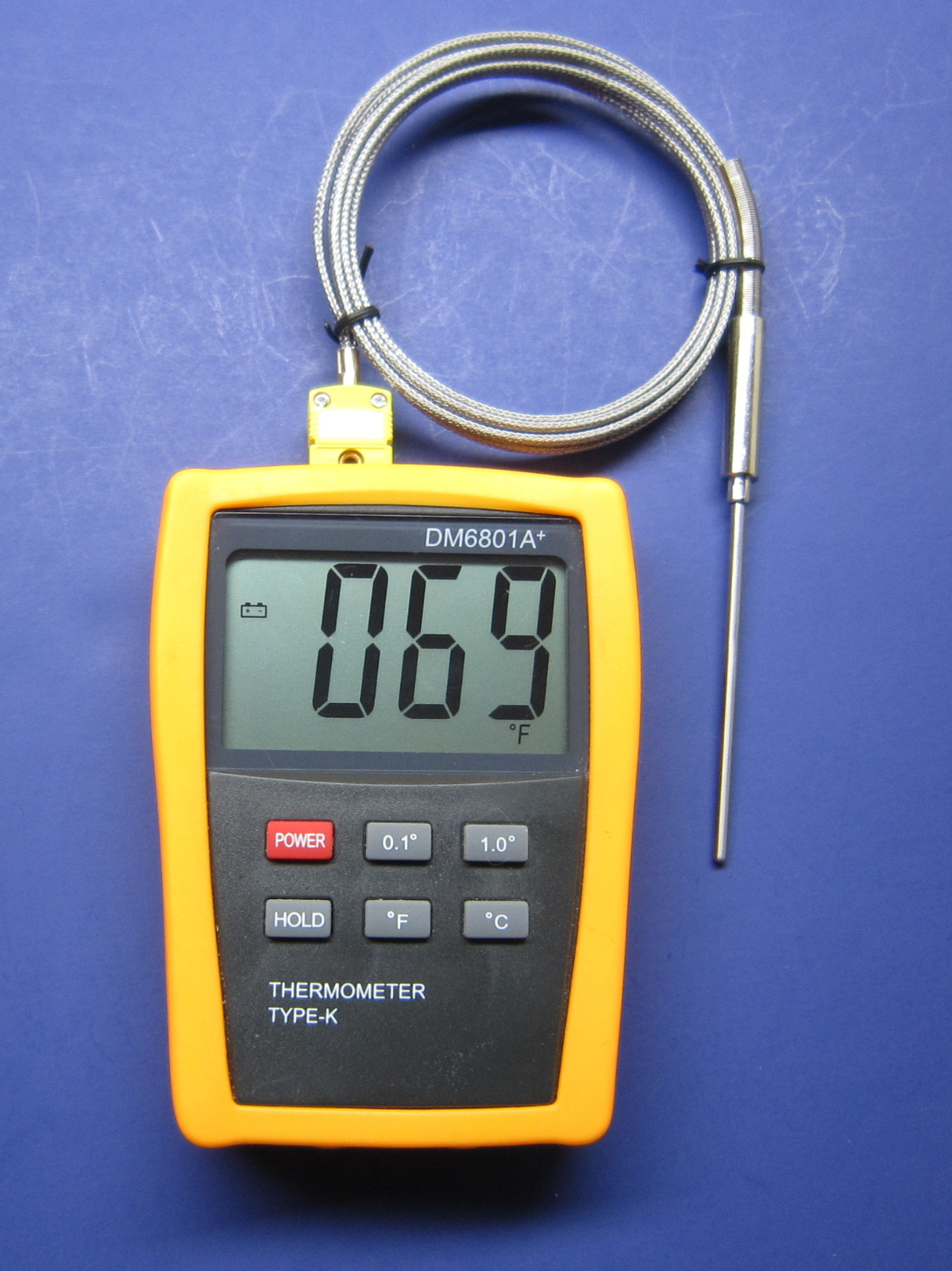Digital K-Type Thermometer w High Temperature Stainless Steel Sensor Probe 68HT2