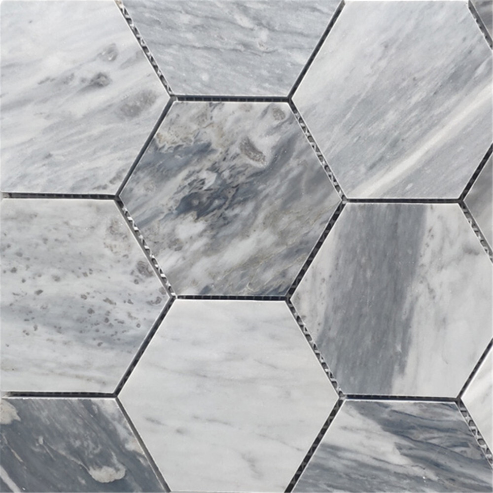 K34XH 4" Hexagon Italian Bardiglio Gray Dark Grey Marble Mosaic Tile Honed