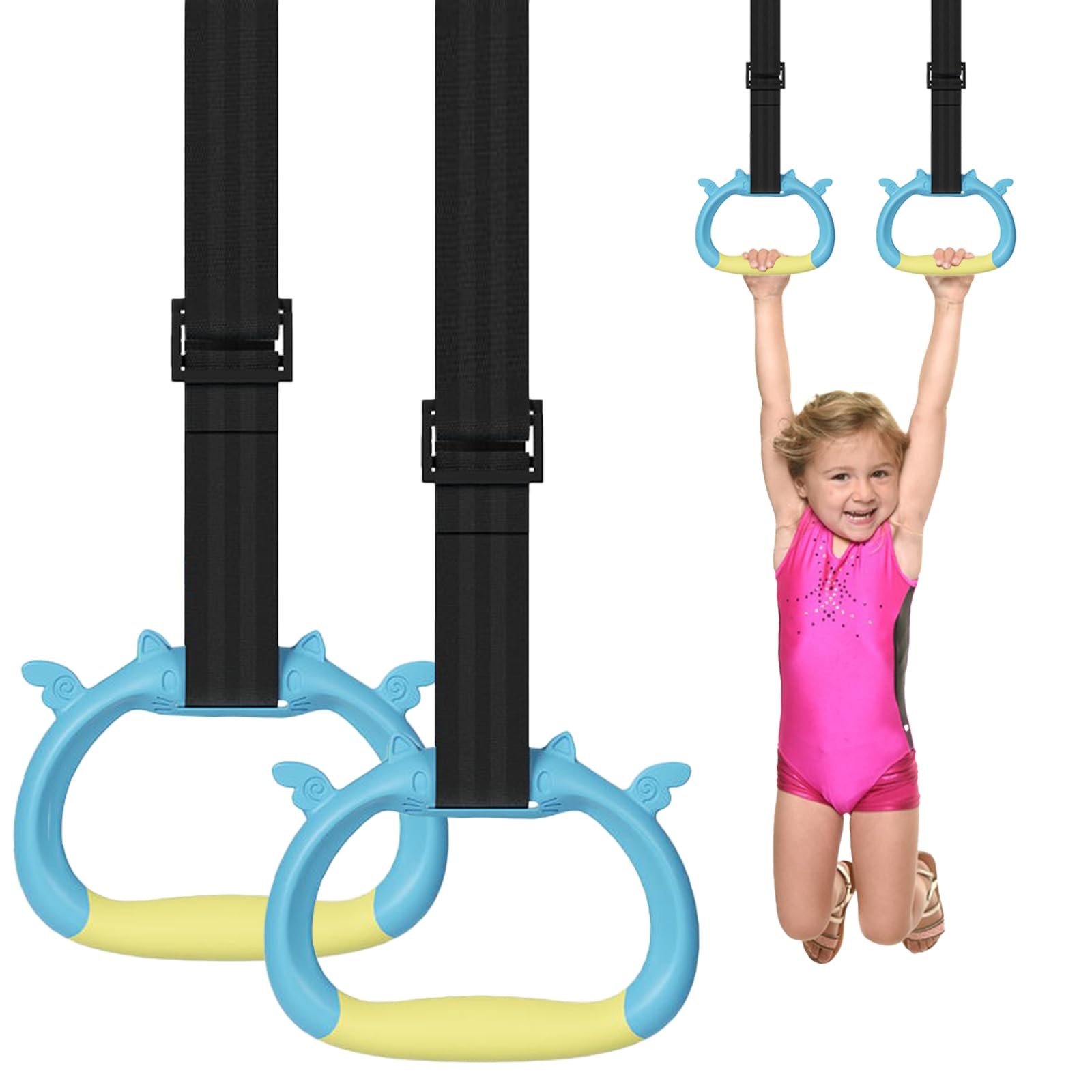 Kids Gymnastics Rings Adjustable Strap Strength Training Pull Rings Home Gym