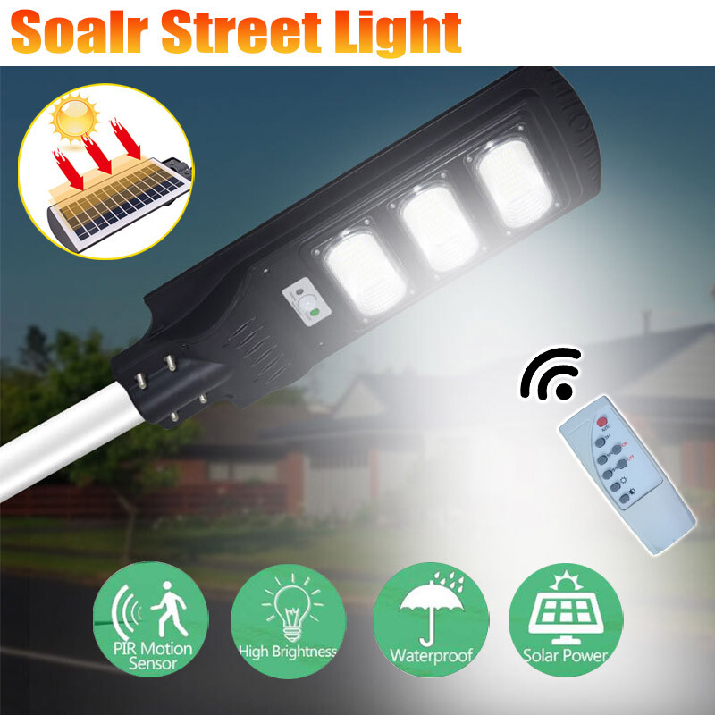 LED Solar Street Light Outdoor Lamp with Pole Remote Control Dusk to Dawn Garden