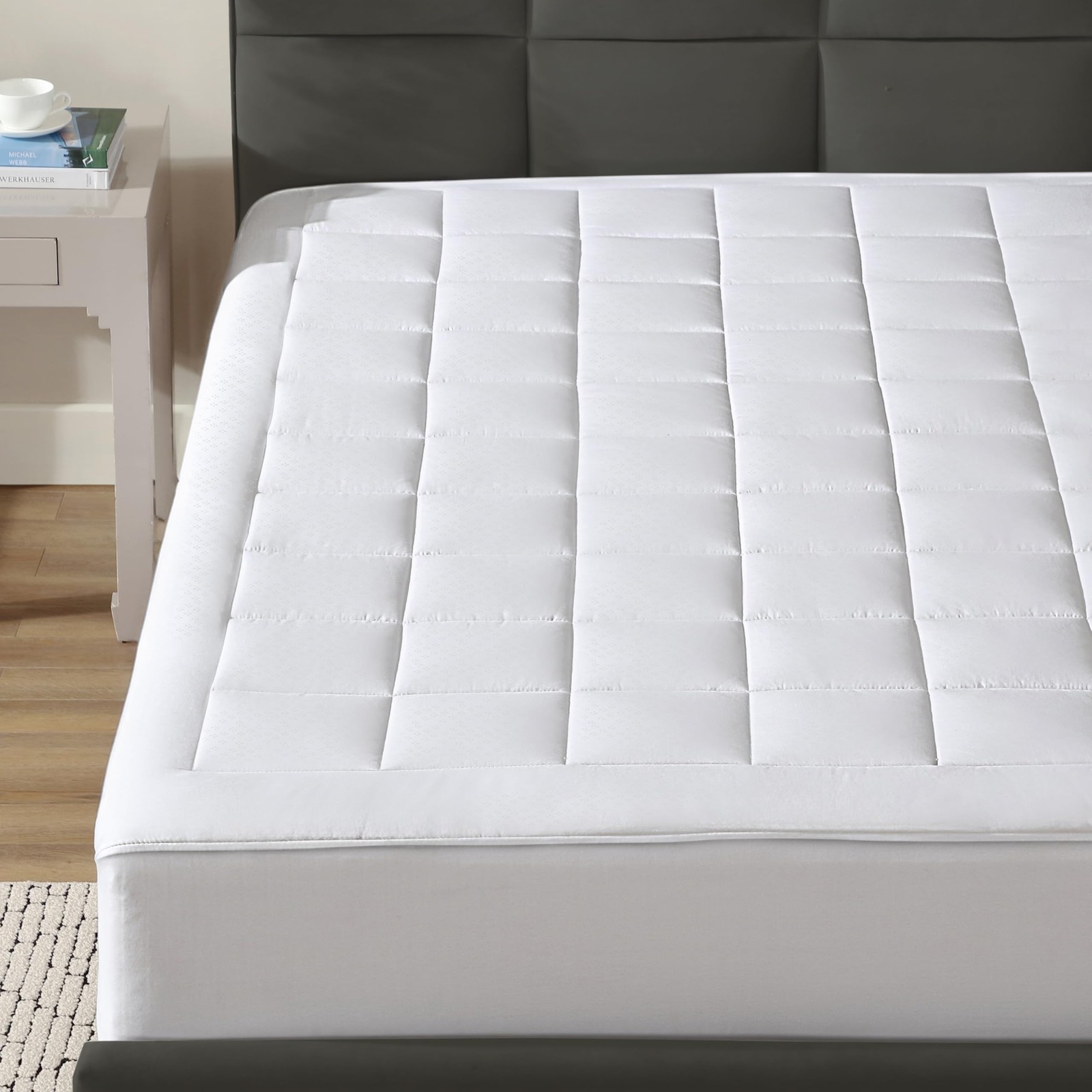 CirclesHome King Size Mattress Pad Pillow Top - 100% Cotton King, White