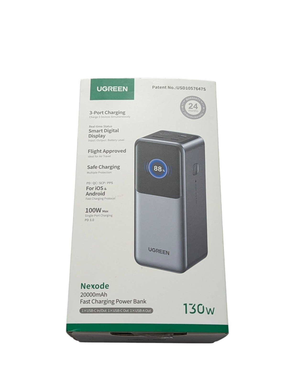 Pp3U UGREEN - Nexode 130W 20000mAh Fast Charge Power Bank with Smart TFT Display