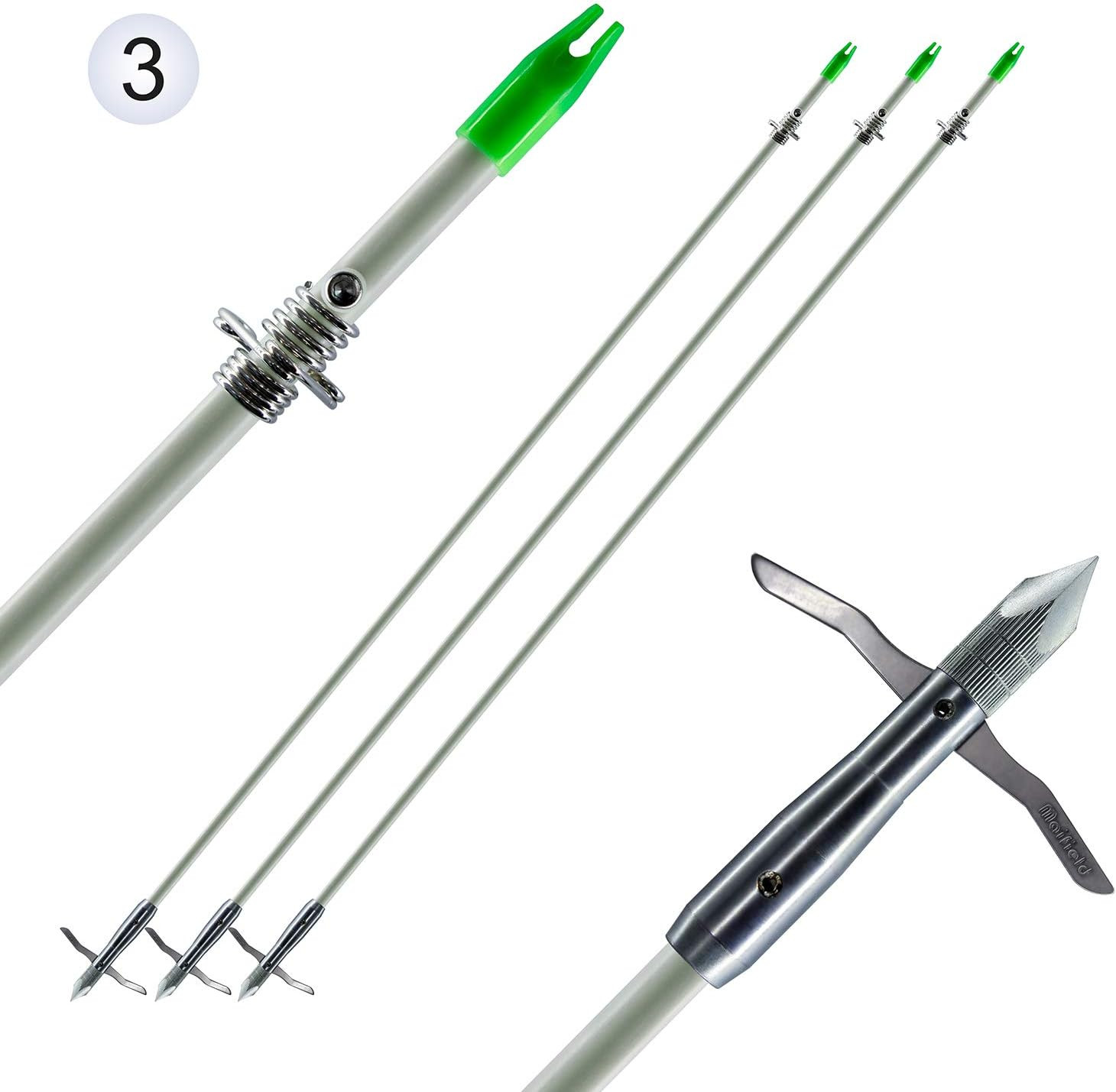 Bowfishing Head Carbon/Glass-Fiber Arrow Shafts 2 Mechanical Barbs 2.5" Holding