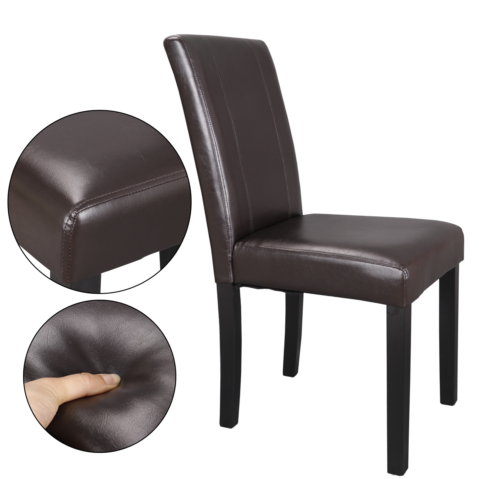Dining Parson Chairs High Brown PU Leather Set of 4 Elegant Design Home Kitchen