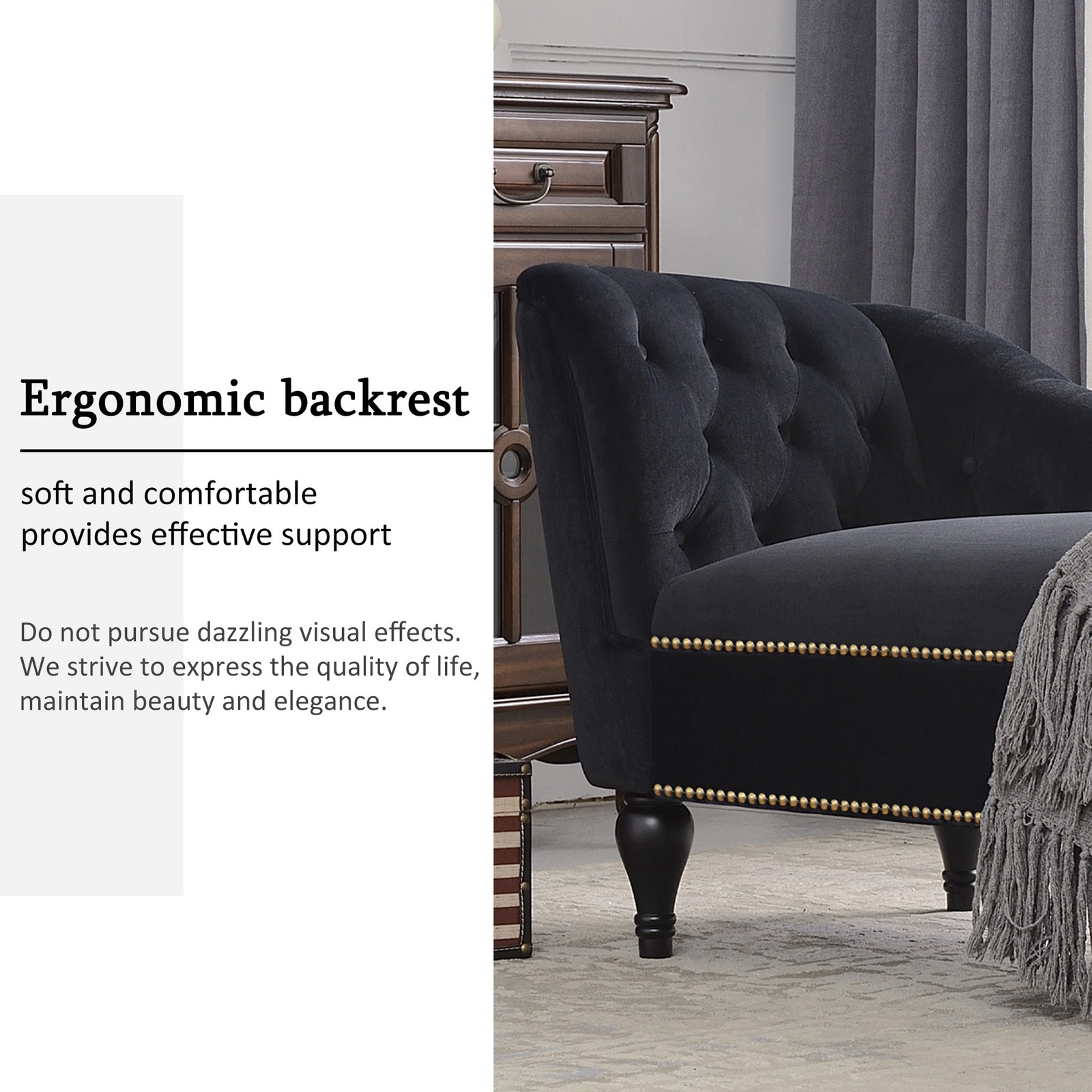 [New+Video] 58''Velvet Chaise Lounge,Button Tufted Right Arm Facing Lounge Cha