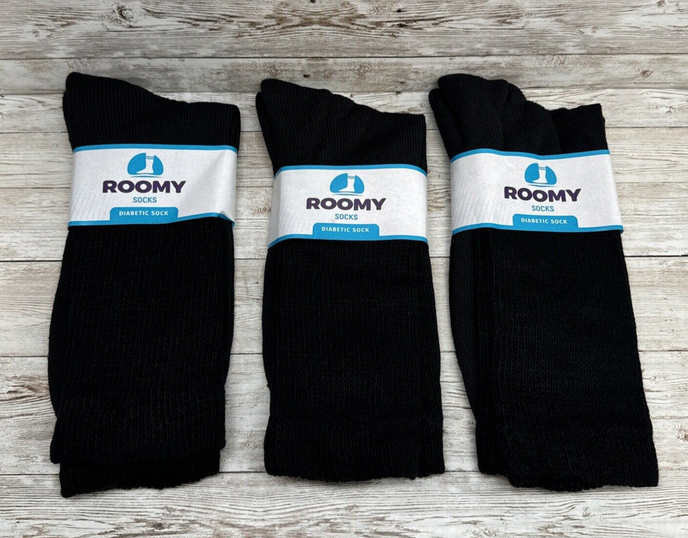 Roomy Socks Diabetic Socks *6 Pair* Pack, Black Crew, Size 10-13 J800L NEW