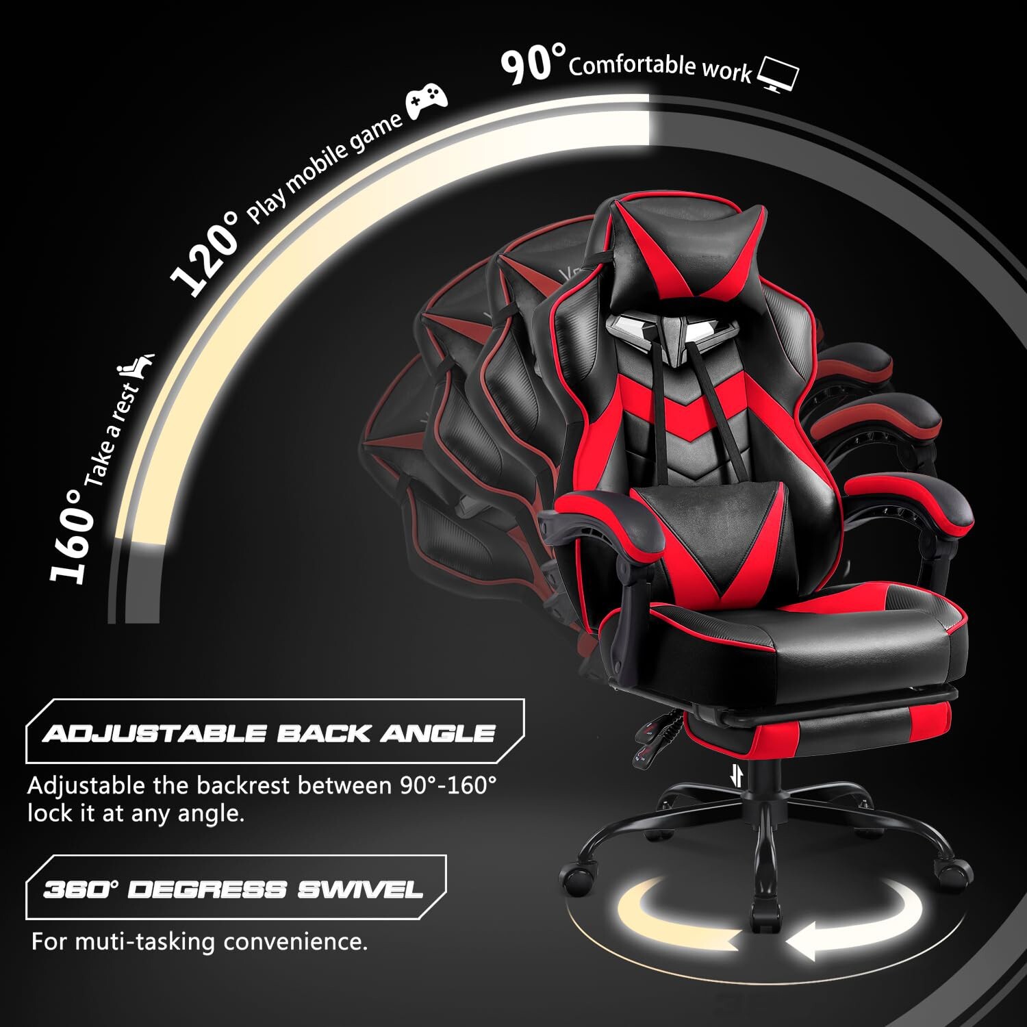 Adults Teen Gaming Chair Ergonomic PC Computer Office Chair Recliner Swivel Seat