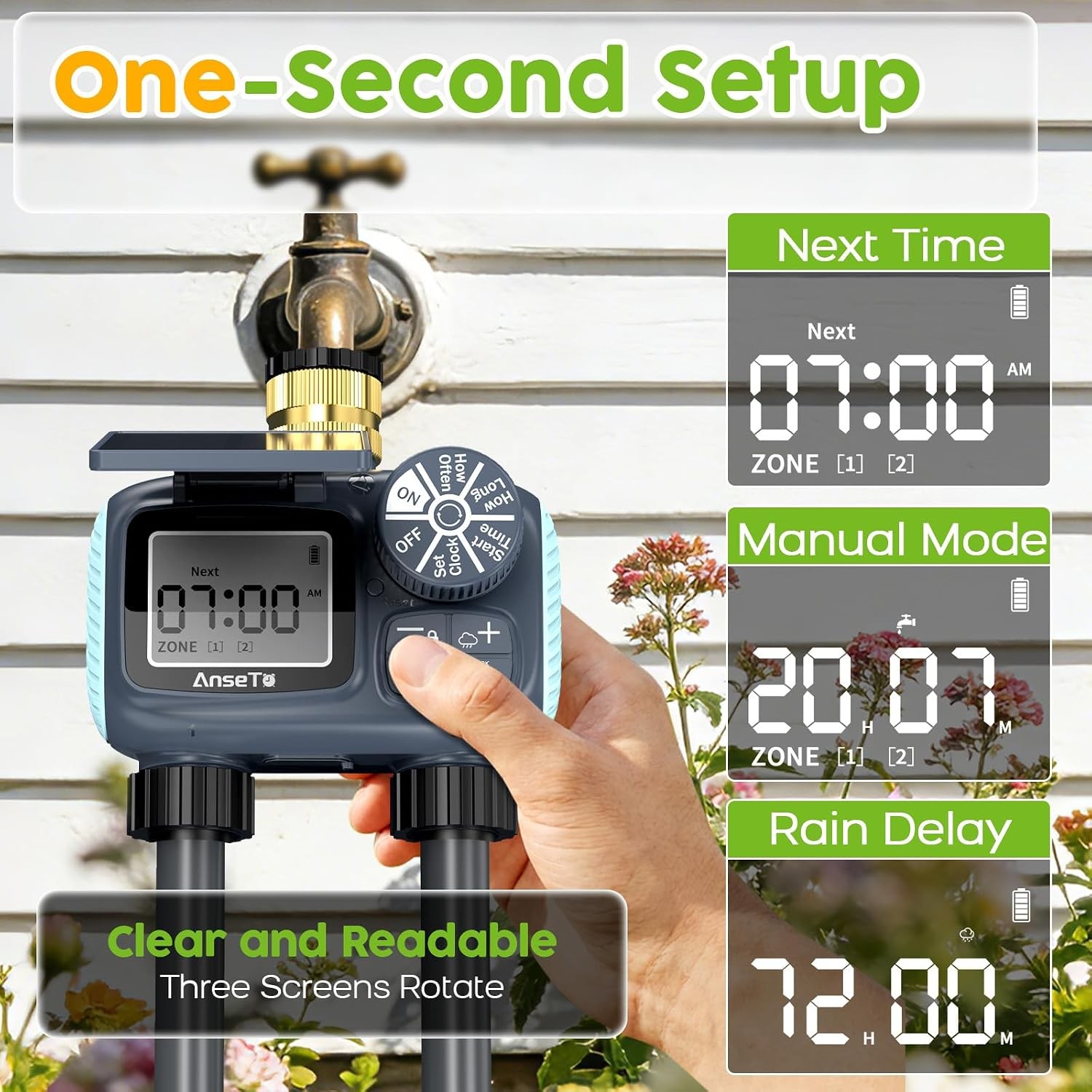 2 Outlet Solar Sprinkler Timer,Brass Inlet Hose Timer Garden Hose,Programmable
