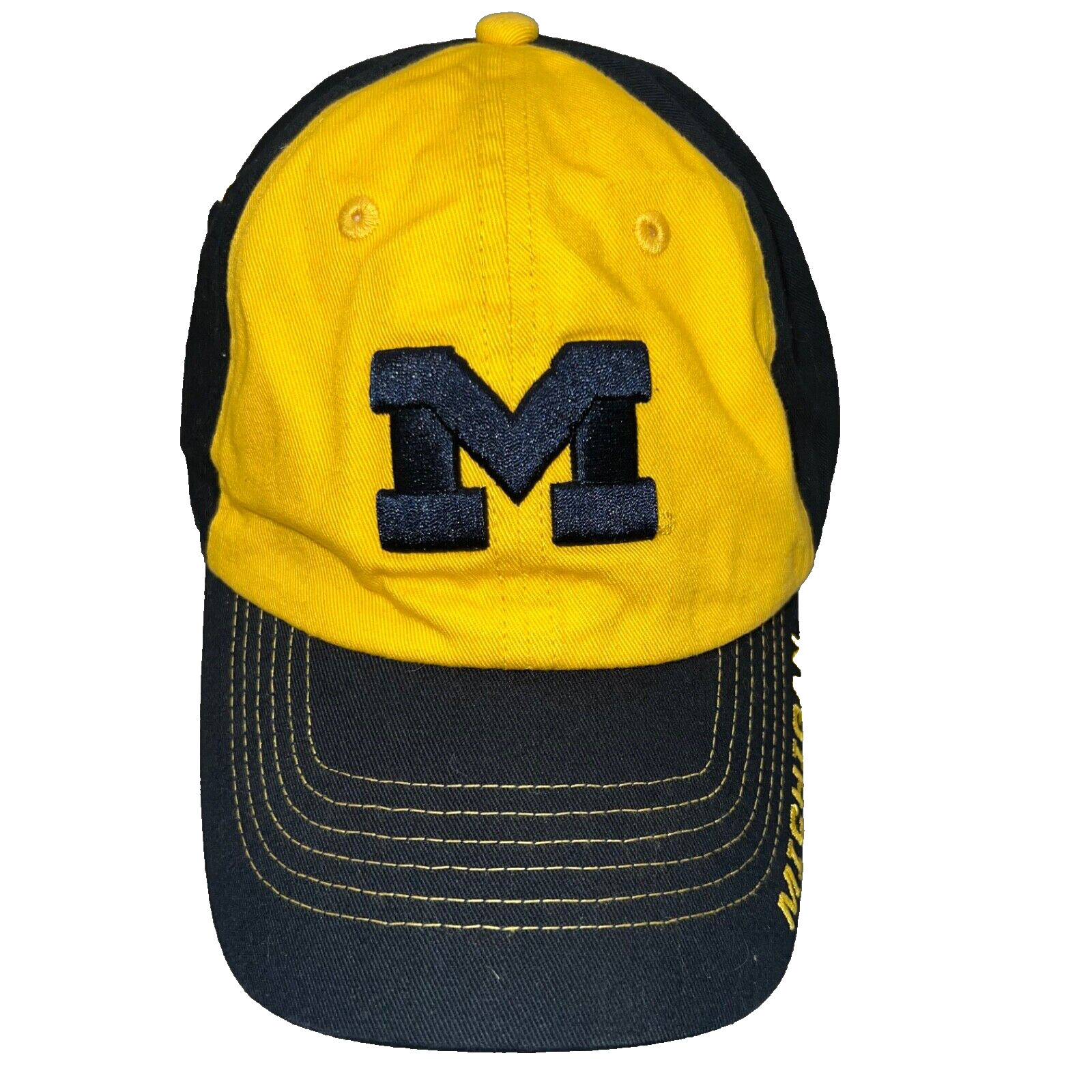 University of Michigan Navy Yellow Top Stitched Cotton Hat Cap Strap Buckle