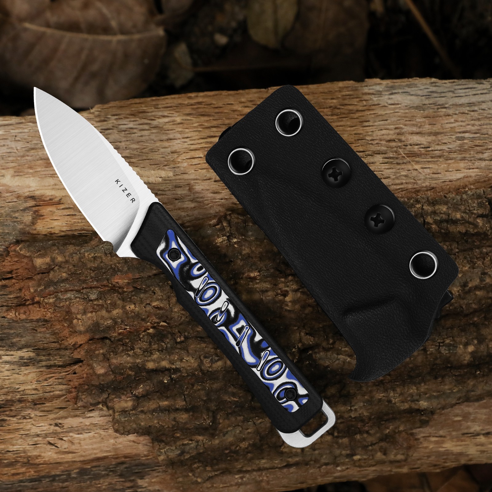 Kizer Whiskey Jack Fixed Knife AEB-L Blade G10 & Micarta Handle + Sheath 1108A6
