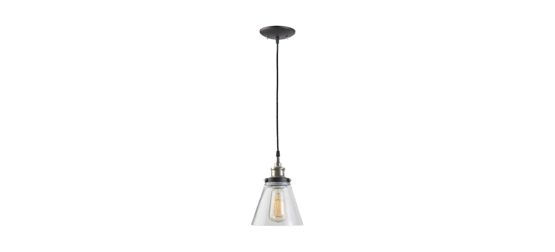 Jackson 1-Light Antique Brass & Bronze Pendant With Fabric Cord And Clear Glass